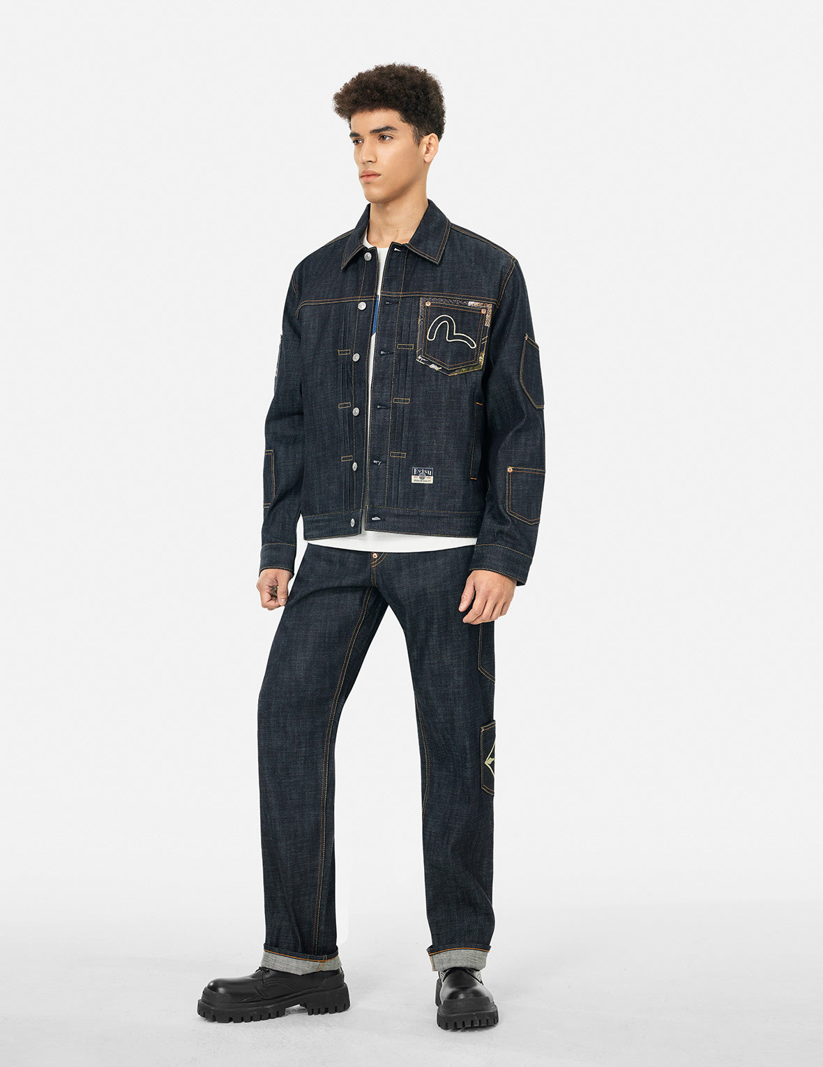 Stylish Multi-Pocket Brocade Patch Denim Jacket for Men & Women | Regular Fit Vintage Trucker Jacket | Perfect for Casual Outings, Streetwear & Fall Layering