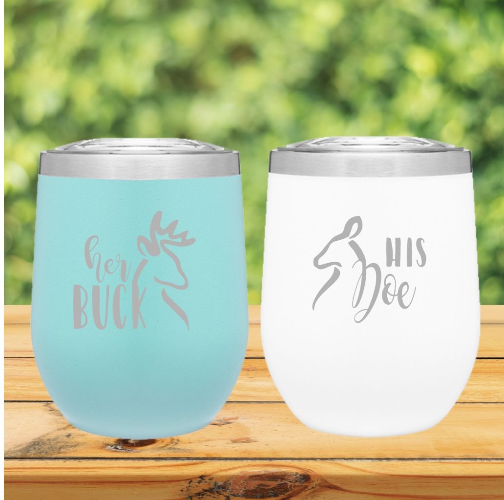 His & Hers Engraved 12oz Stainless Tumblers - Couple Mugs for Coffee & Tea