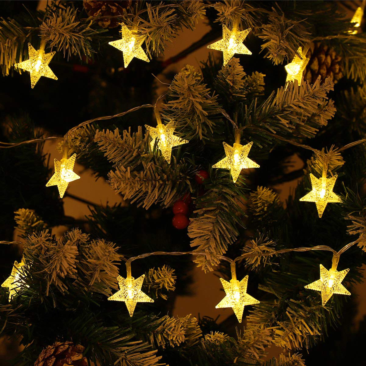 OSALADI 17.38FT Warm White LED Star String Lights - 50 Remote Control Battery Operated Fairy Lights for Christmas, Wedding, Party & Garden Decor - Perfect for Indoor/Outdoor Holiday Decorations & Romantic Ambiance