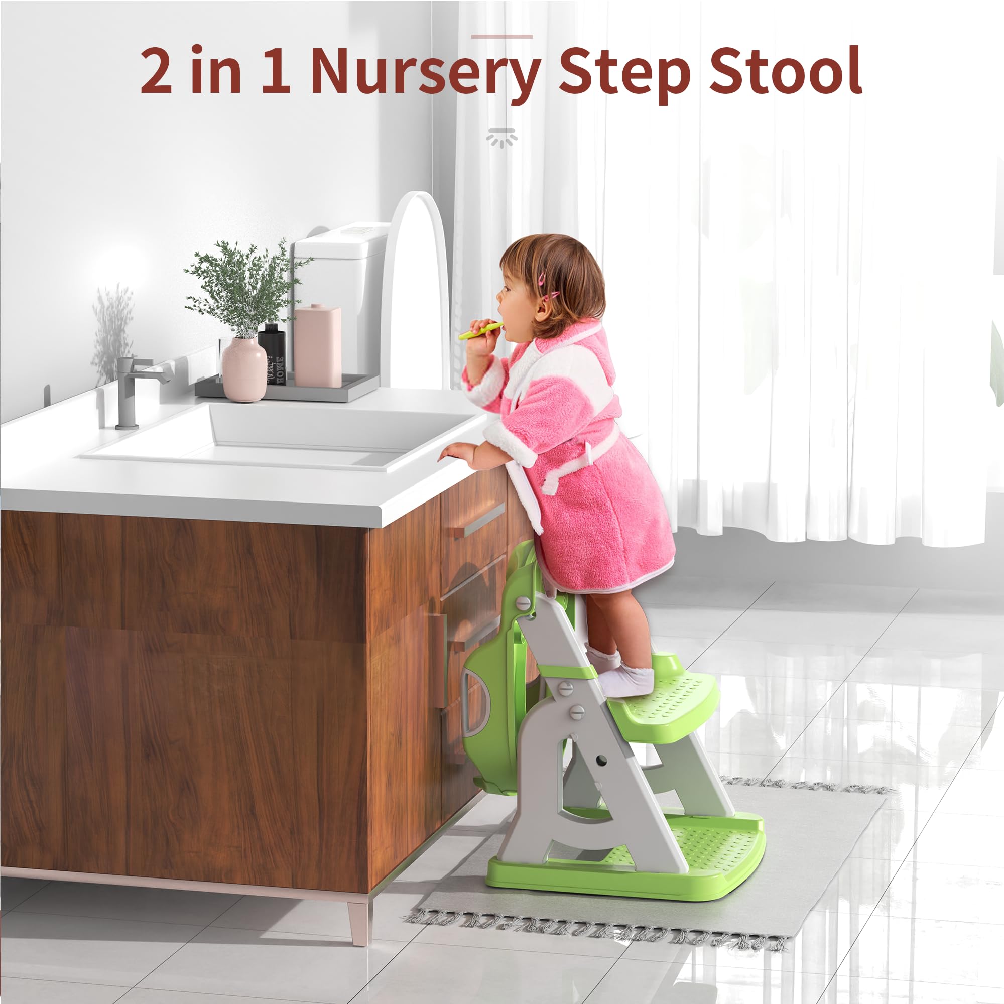 2 in 1 Toddler Potty Training Seat with Splash Guard & Anti-Slip Pad - Adjustable Toilet Trainer for Boys & Girls + Step Stool (Green) - Perfect for Bathroom Safety & Early Childhood Potty Training