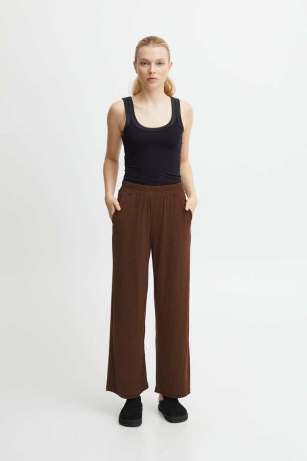 LIMA Wide Leg Pants for Women - High Waisted Flowy Lounge Pants in Brown | Comfortable Casual & Work from Home Pants for Everyday Wear