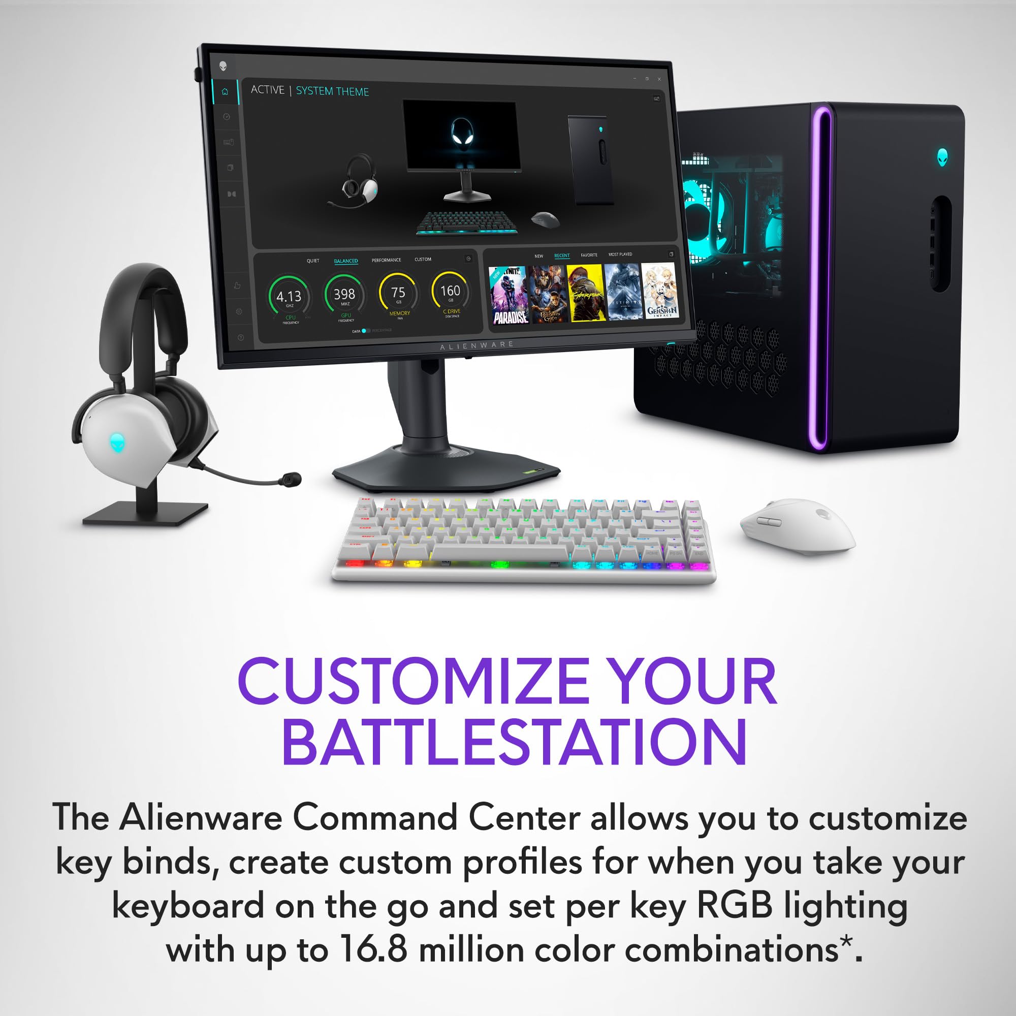 Alienware Pro Wireless Gaming Keyboard - Bluetooth 5.1, 2.4GHz RF, Linear Mechanical Switches, Hot-Swappable, Tri-Mode Connectivity, Adjustable Height (Lunar Light) - Perfect for PC Gaming, Streaming & Office Work