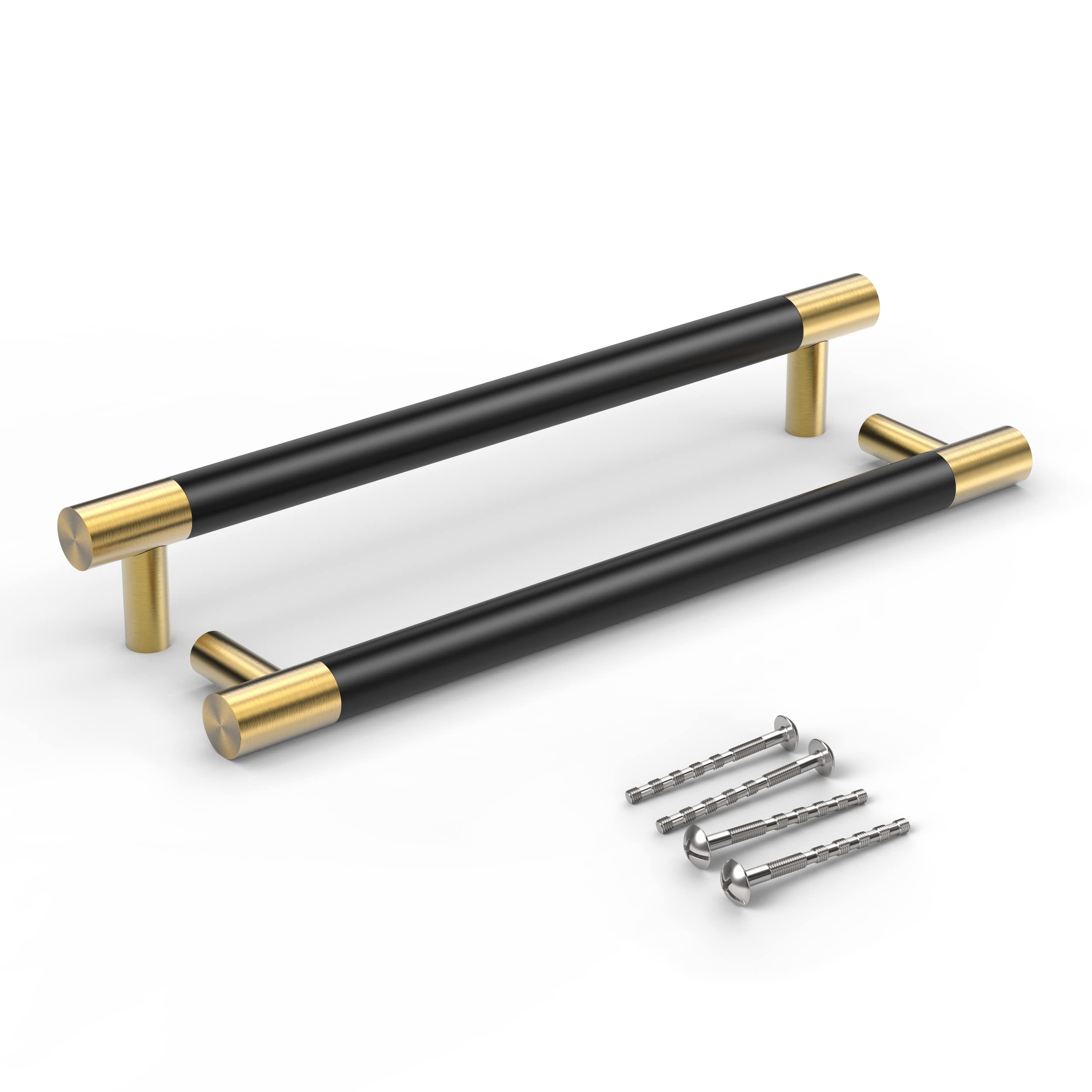 Brushed Gold Cabinet Handles - Matte Black Knobs for Kitchen & Dresser (10