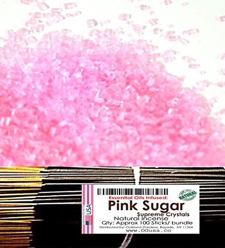 Pink Sugar Supreme Crystals - Fruity & Sweet Scented Incense Sticks with Essential Oils | Hand-Dipped Premium Aromatherapy | Choose 8-Bundle Pack for Home Relaxation, Meditation & Spiritual Practices