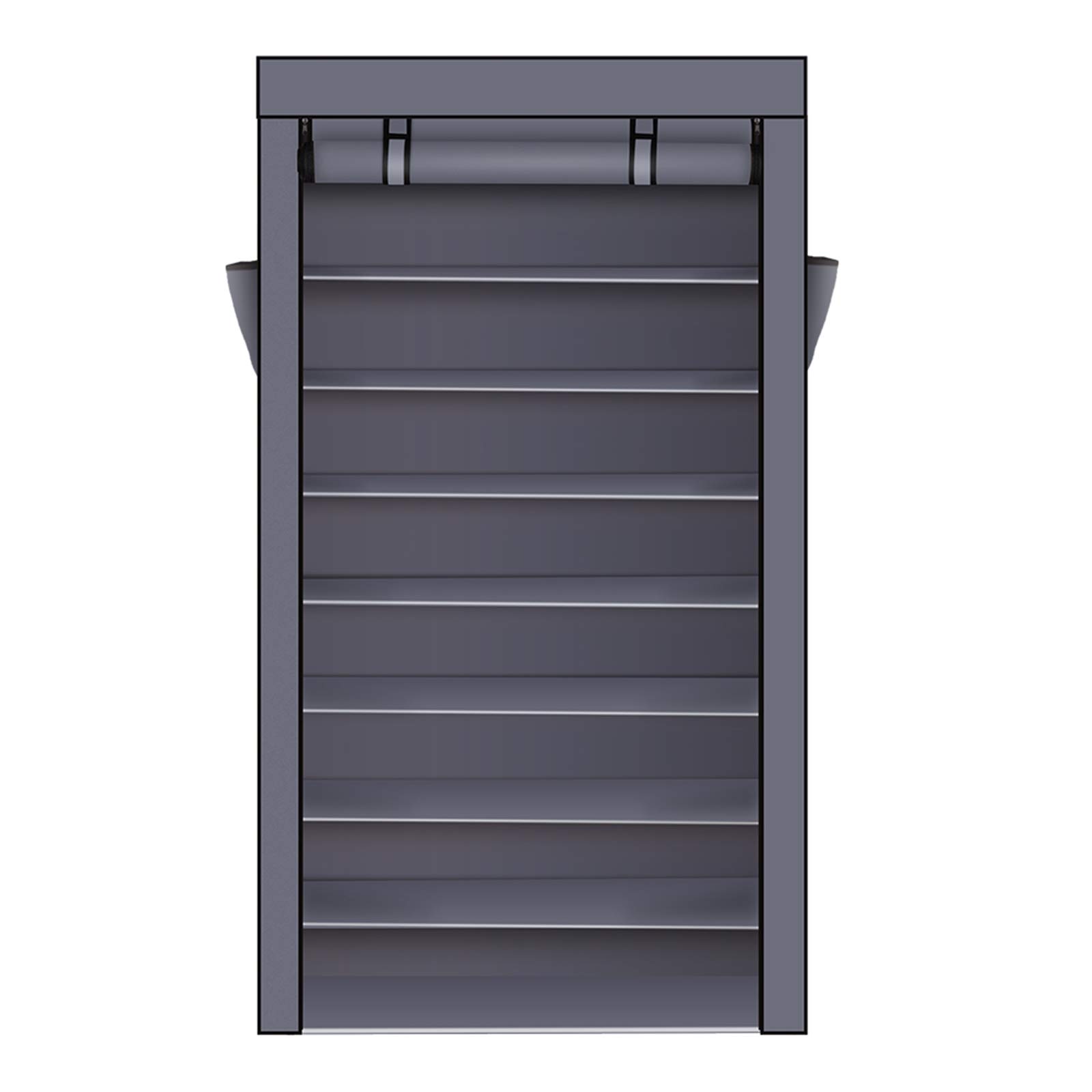 10-Tier Shoe Rack with Dustproof Cover - Space Saving Closet Shoe Storage Organizer Cabinet for Walk-in Closets & Small Spaces - Portable Shoe Shelf for Bedroom, Entryway & Dorm Organization (Gray)