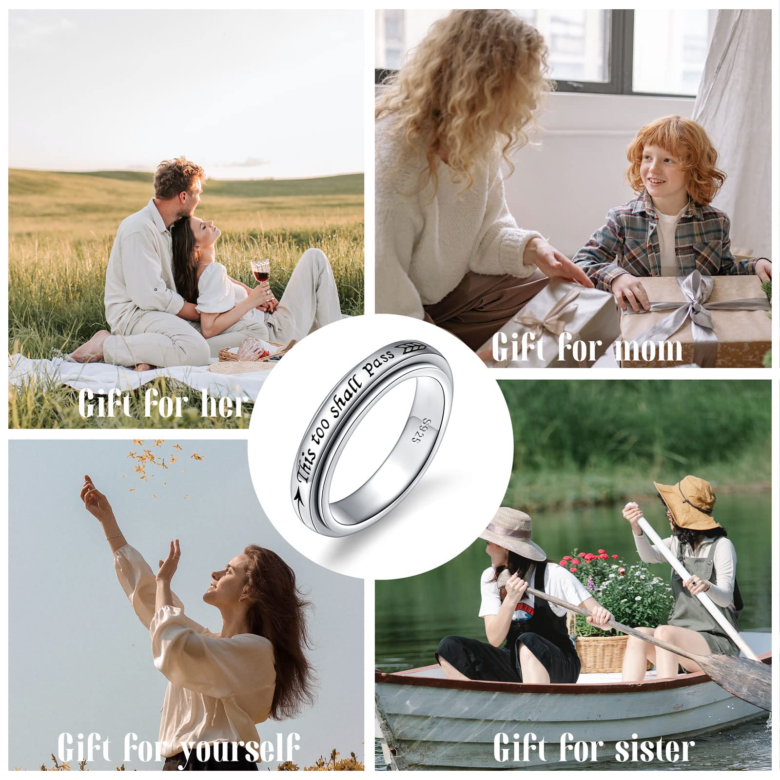 Sterling Silver Moon Star Spinner Ring for Anxiety Relief - ADHD & Autism Stress Reliever - Keep Going Inspirational Band for Men & Women