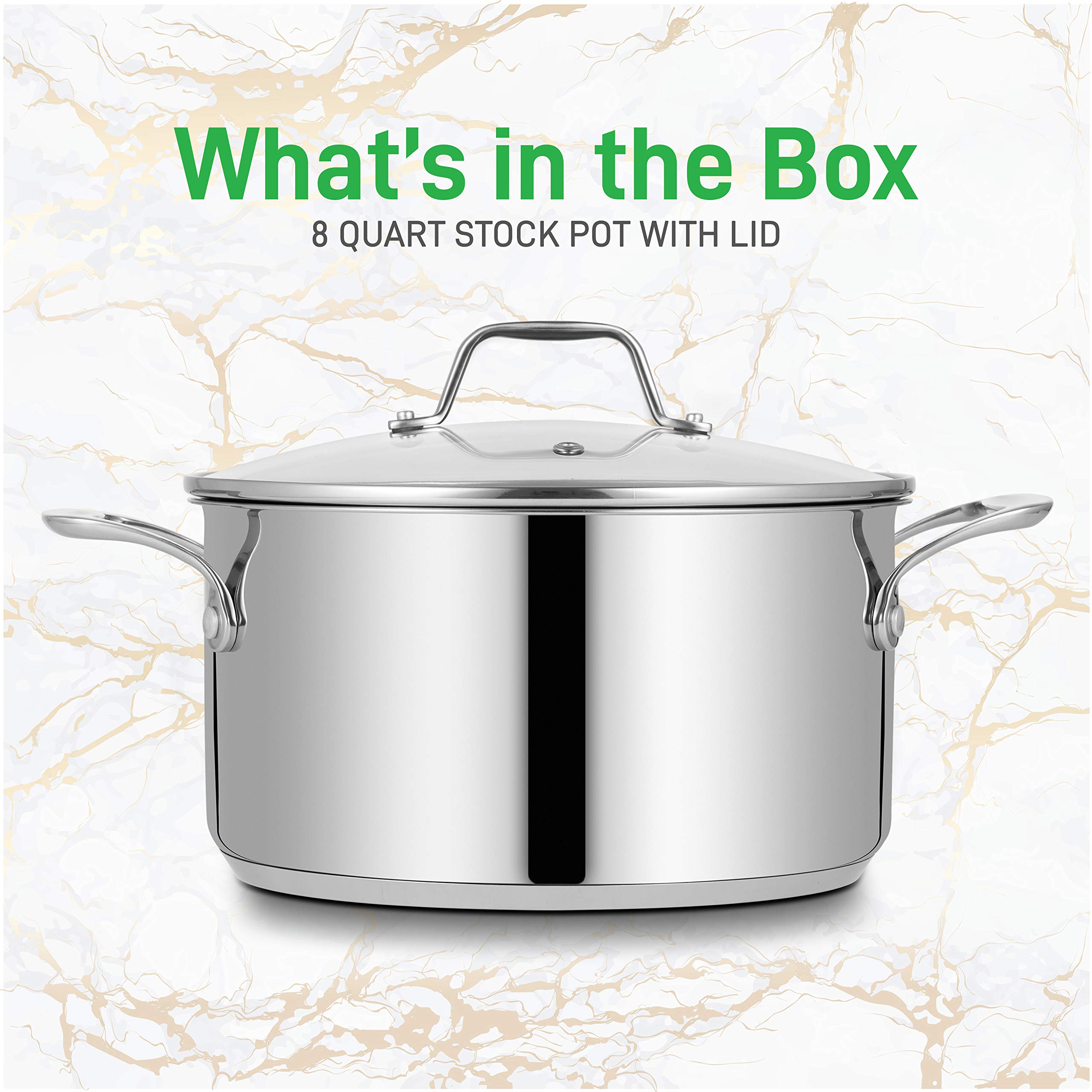 NutriChef 8-Quart Stainless Steel Stock Pot with Glass Lid - 18/8 Food Grade Induction Ready Cooking Pot for Soups, Stews, Pasta & Boiling - Heavy Duty Restaurant Quality Cookware for Home & Commercial Kitchens