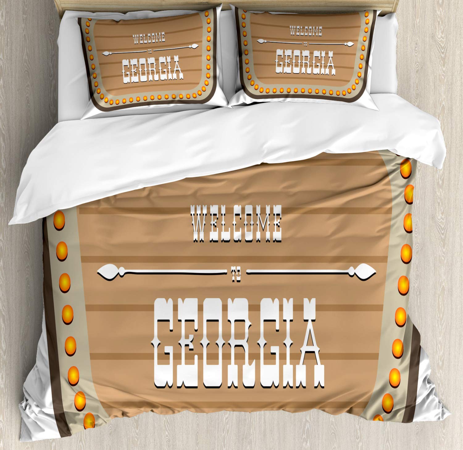 Ambesonne Georgia Vintage Country-Themed Duvet Cover Set - King Size 3 Piece Bedding with 2 Pillow Shams in Camel Marigold | Rustic Farmhouse Decor for Master Bedroom, Guest Room & Cozy Home Styling