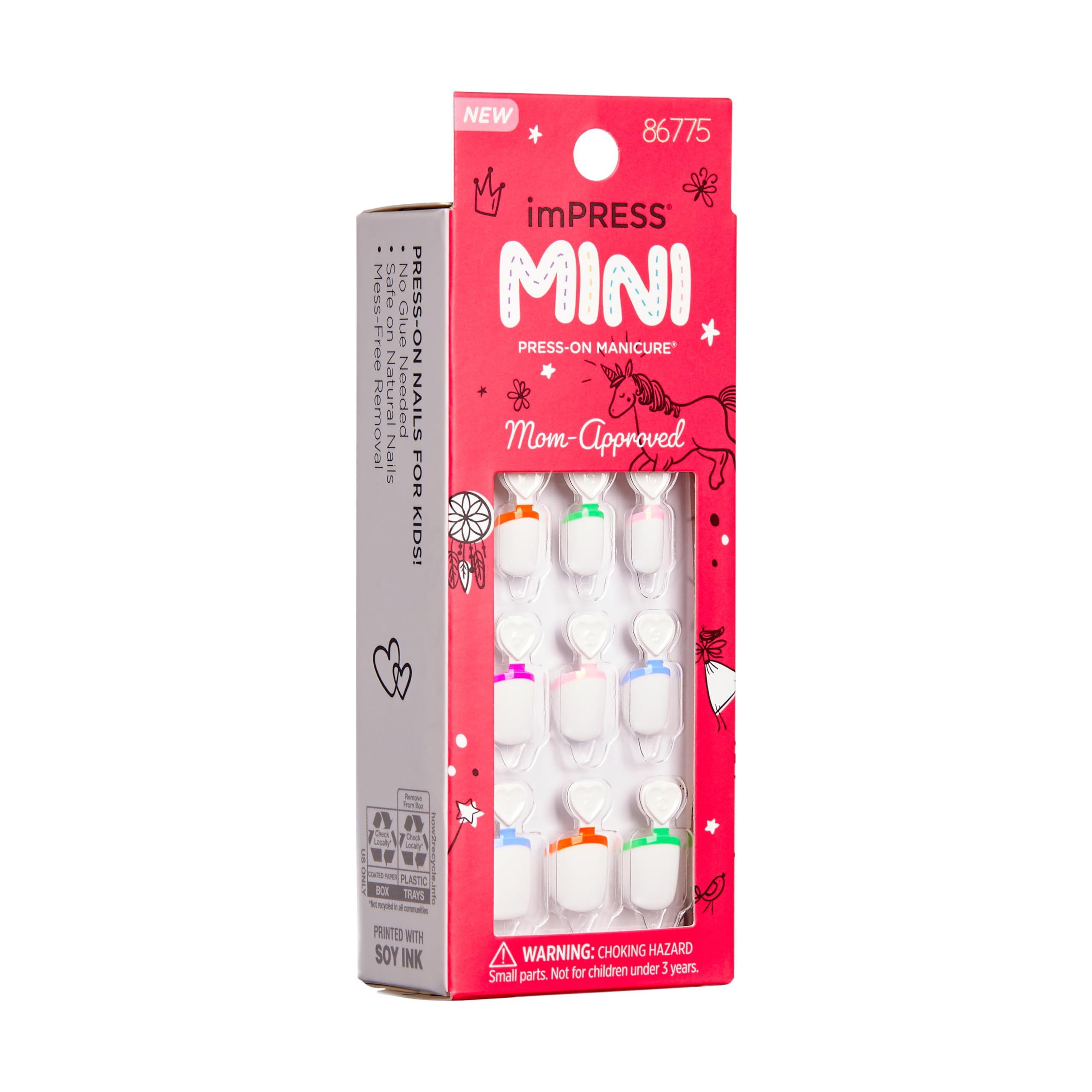 KISS imPRESS Mini Press-On Nails for Kids - French Pop Design | Easy Beginner Nail Art Kit with 20 Fake Nails & Nail File | Perfect for Birthday Parties, Playdates & Dress-Up Fun