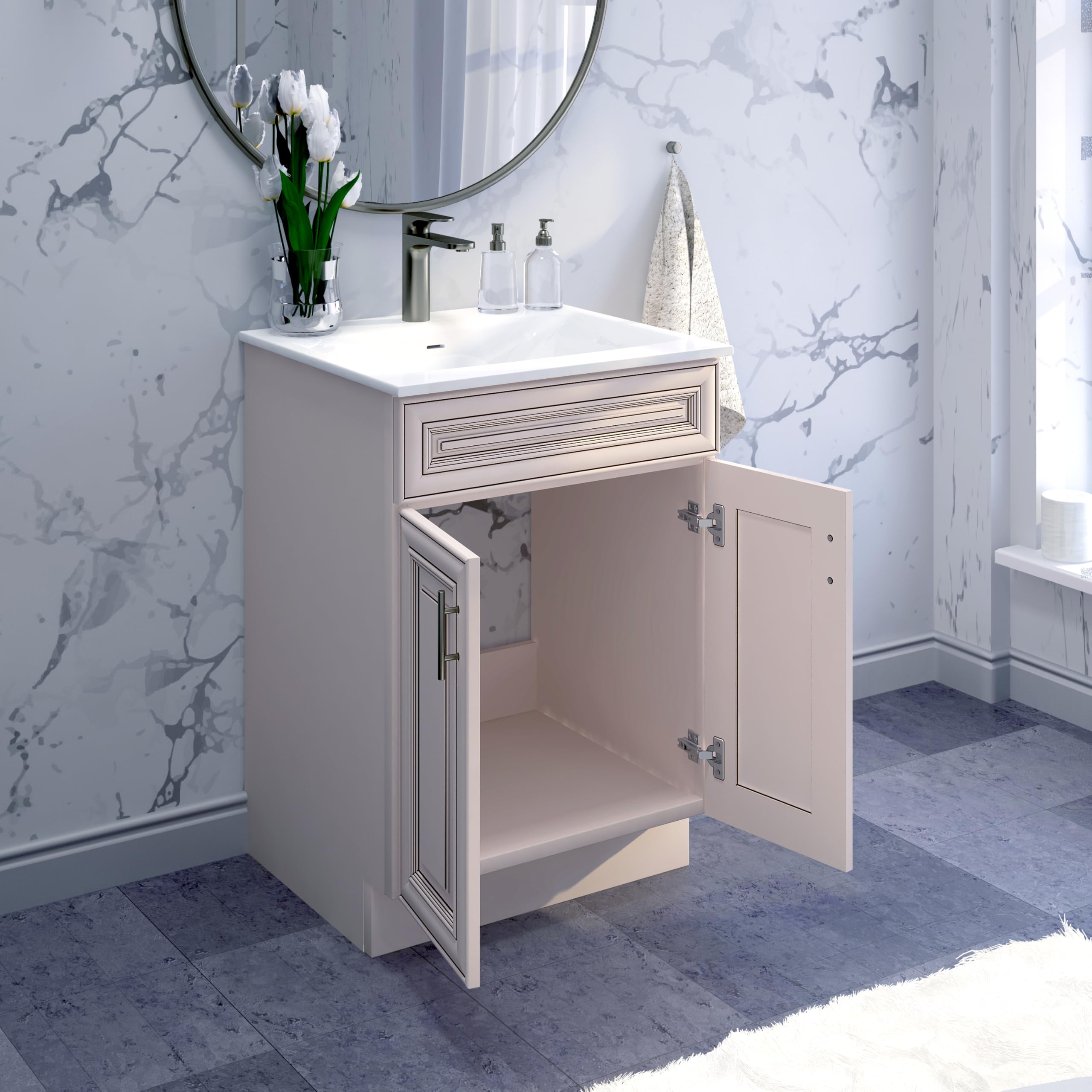 Antique White Bathroom Vanity Sink Base Cabinet - 24
