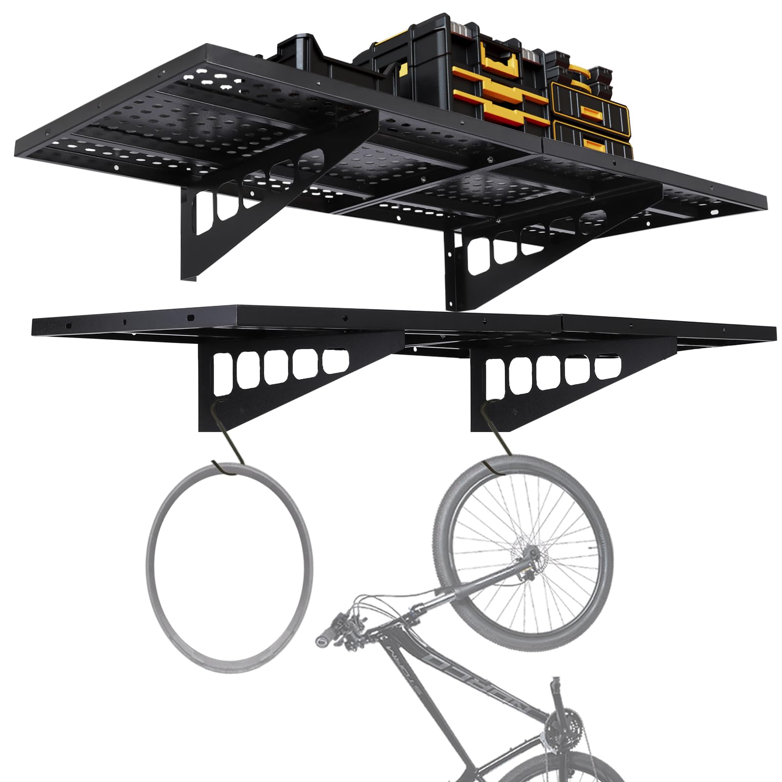 2-Pack Heavy Duty Garage Wall Shelves 1.6x4ft - 560lbs Load Capacity Wall Mounted Floating Shelves for Garage Storage & Organization - Perfect for Tools, Sports Equipment & Home Workshop Use