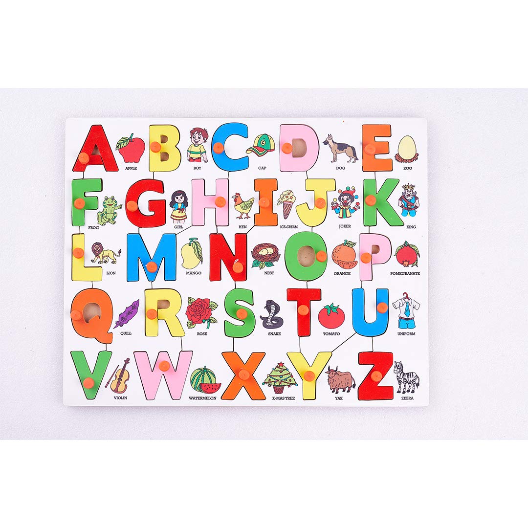 Baybee Wooden Alphabet Puzzle - Educational ABC Learning Toy for Kids Ages 3+ | Montessori Letter Recognition Game with Pictures | Perfect for Preschool Learning, Homeschooling & Birthday Gifts for Boys & Girls