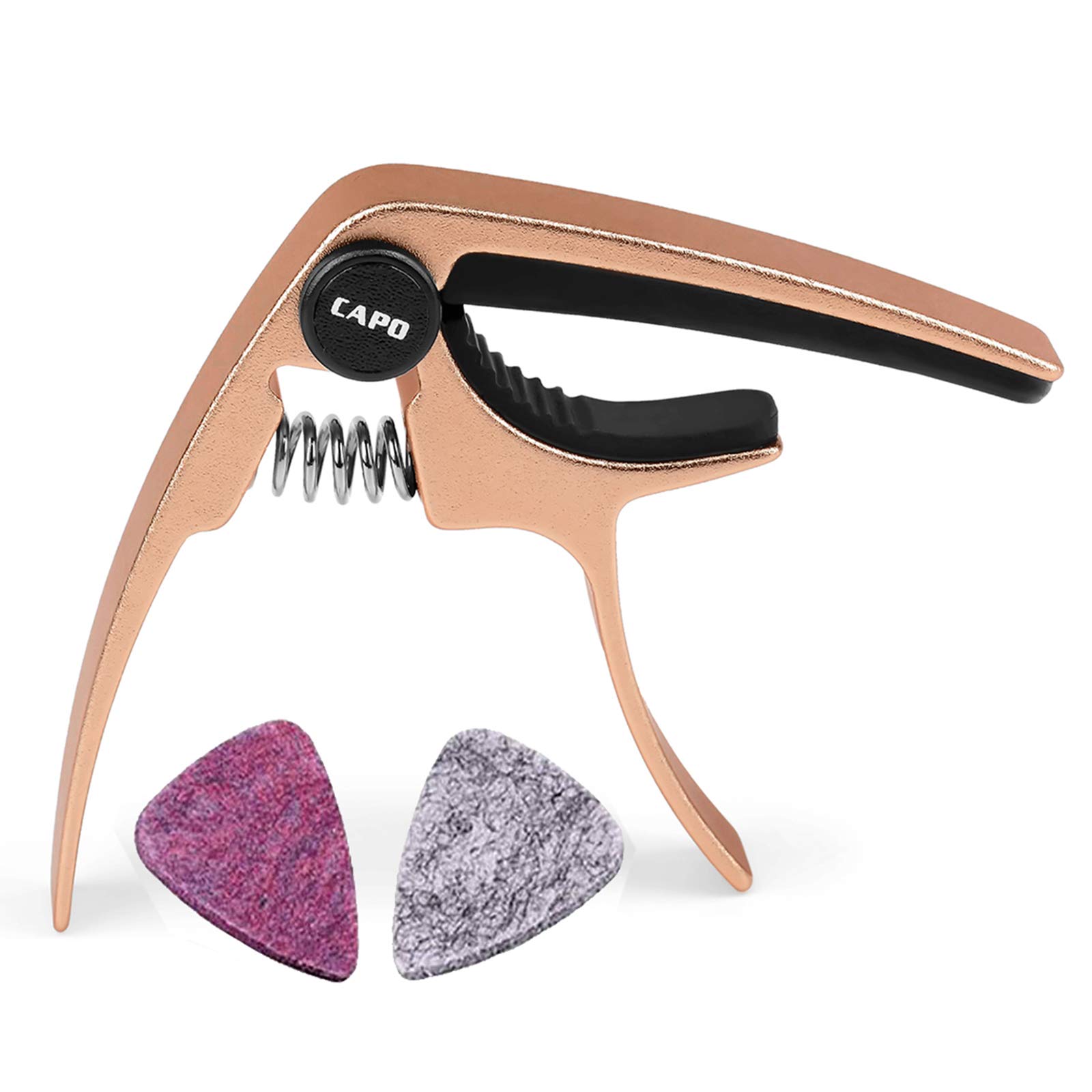 Professional Lightweight Zinc Alloy Ukulele Capo for Soprano & Concert Uke with 2 Felt Picks - Mini 4-String Kapo (Gold) | Perfect for Live Performances, Practice Sessions & Traveling Musicians
