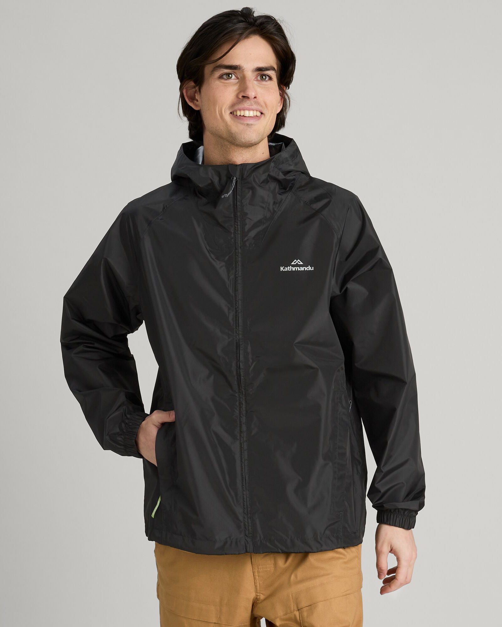 Men's 2-Layer Waterproof Rain Jacket with Pockets - Black | Outdoor Hiking, Camping & Travel Gear