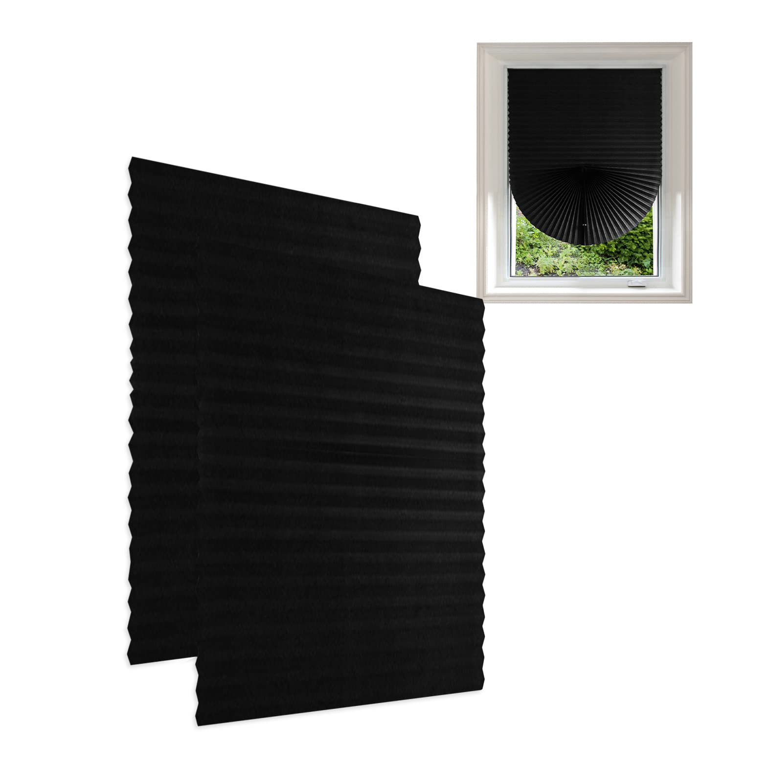 Blackout Window Shades Cordless 2 Pack - No Drill Pleated Blackout Blinds, Non-Woven Fabric, Easy to Install & Cut for Temporary Use - Perfect for Bedrooms, Nurseries & Home Theaters