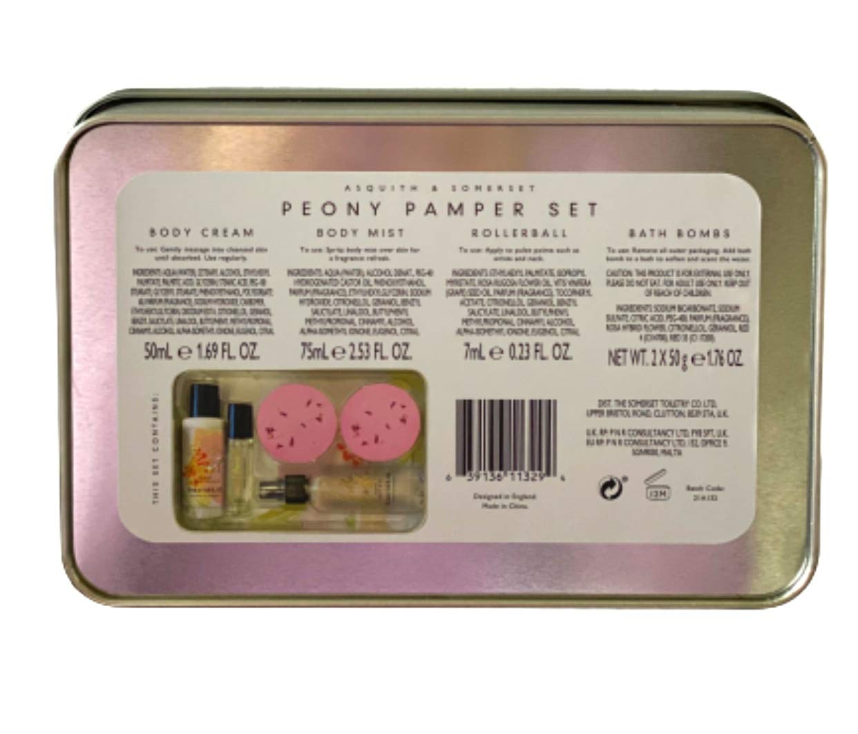 Asquith & Somerset Mother's Day Gift Set - Peony Scented Body Cream, Body Mist, Bath Bombs & Rollerball (4-Piece) - Perfect for Spa Day, Relaxation & Pampering Gifts for Mom