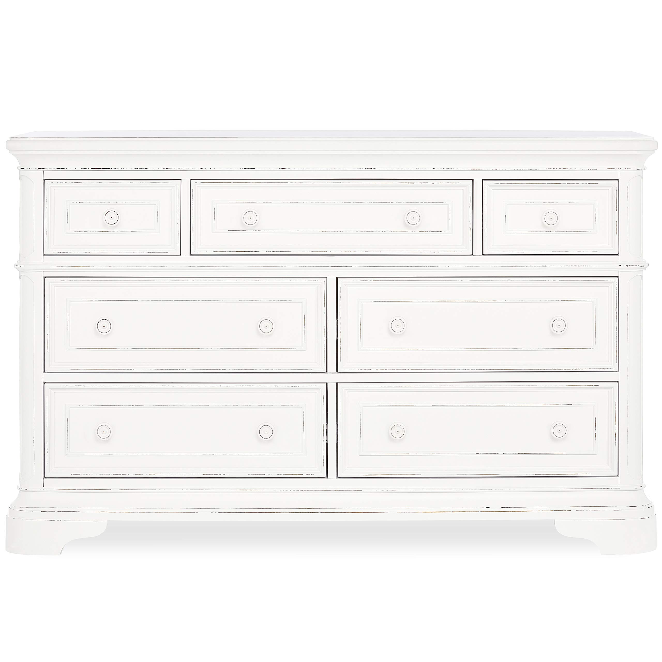 Evolur Signature Westbury Double Dresser in Aged White - Modern Nursery Dresser with 6 Drawers for Baby Clothes Storage | Perfect for Kids' Room Organization & Nursery Decor