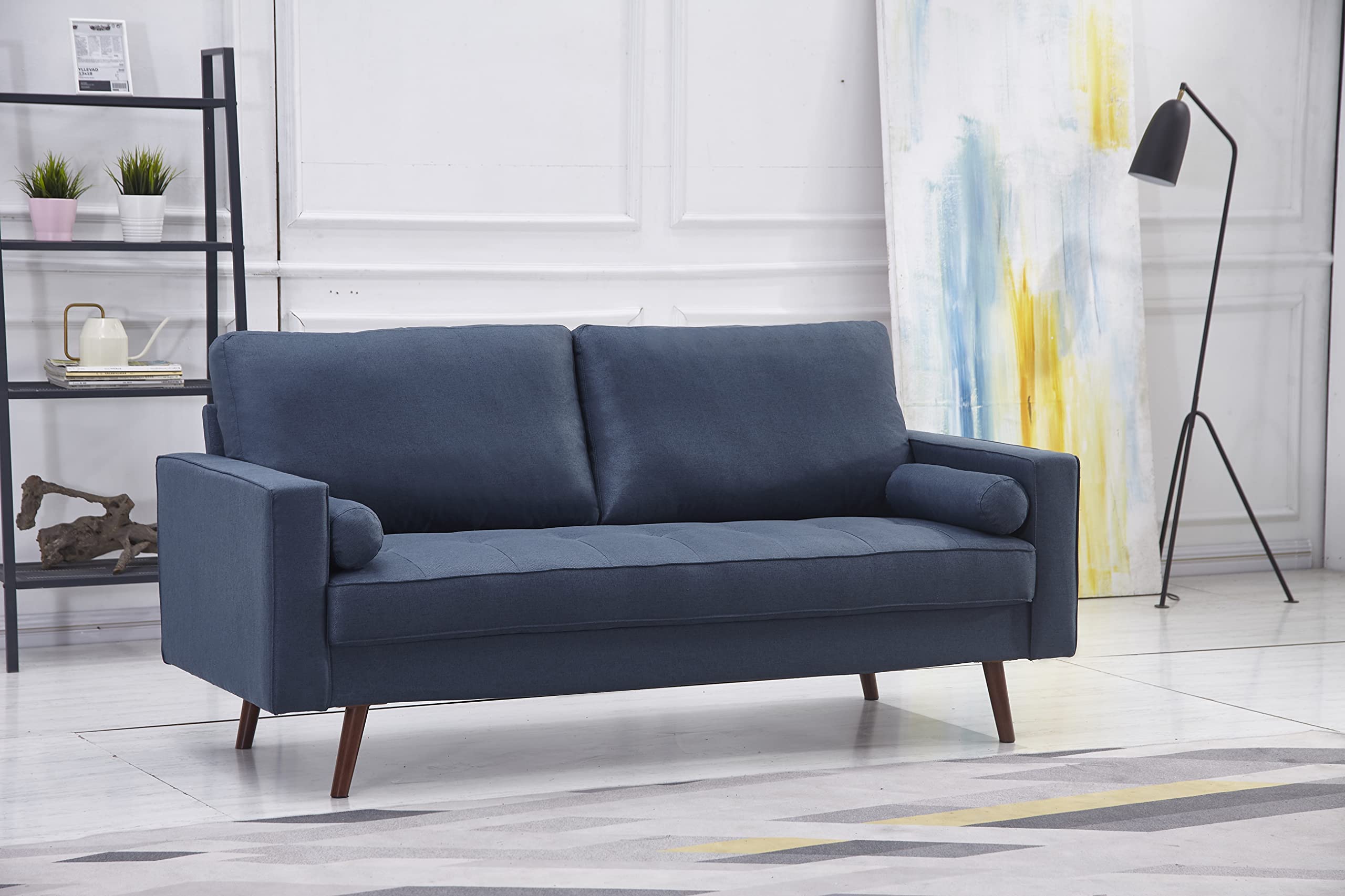 Modern Mid-Century Fabric Sofa - Small Blue Couch for Living Room, Soft Upholstery & Tool-Free Assembly | Perfect for Apartments, Studios & Cozy Spaces