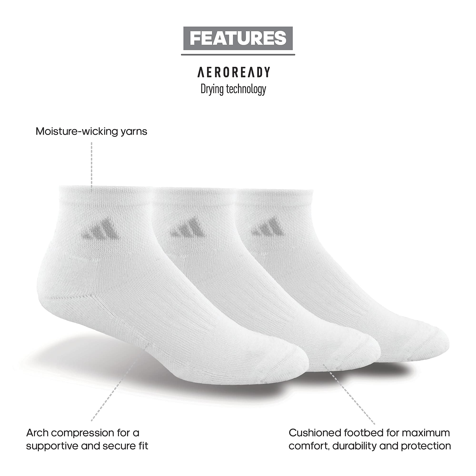 adidas Women's Cushioned Quarter Socks 3-Pack - Breathable Athletic Socks for Running, Workout & Everyday Comfort
