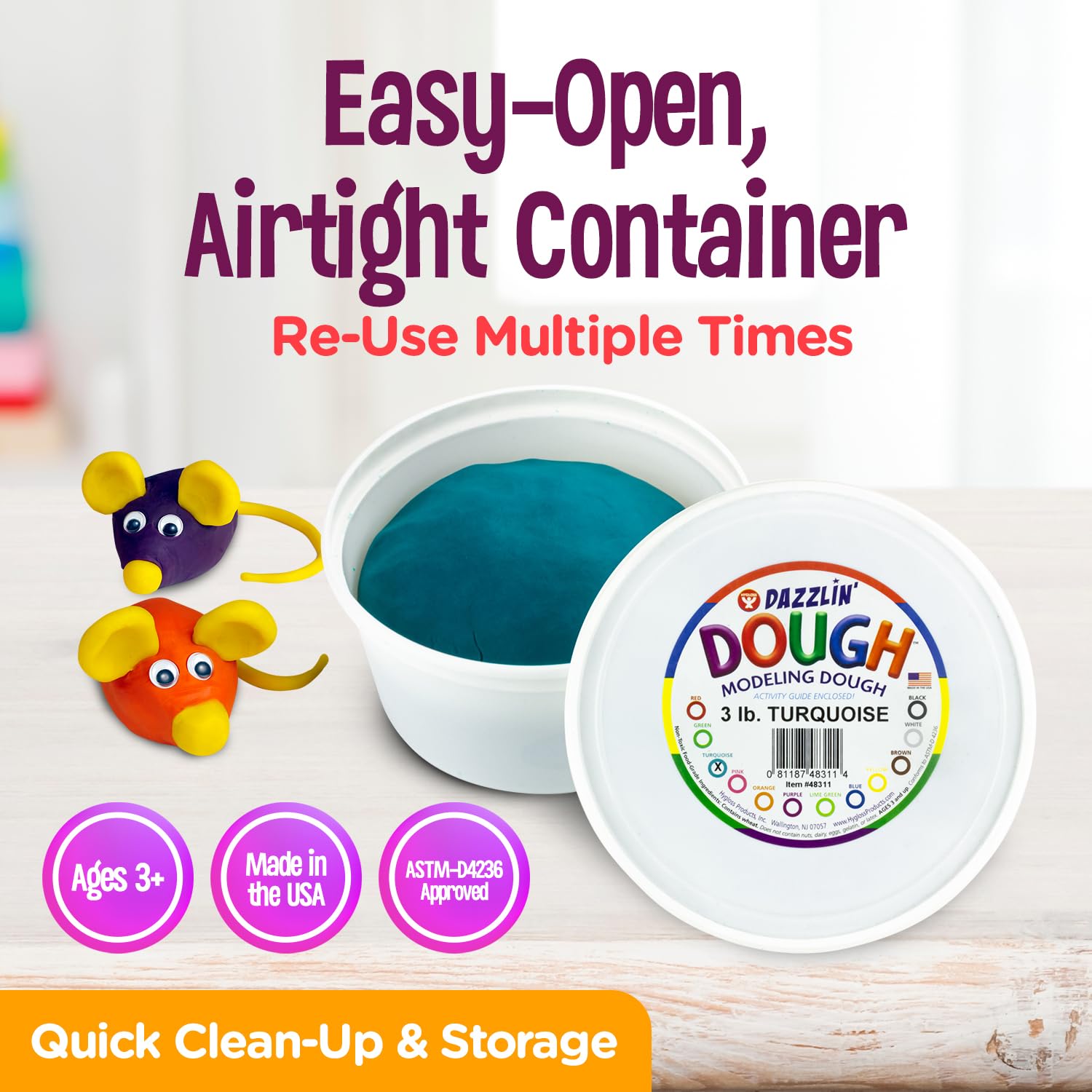 Hygloss 3lb Play Modeling Dough - Non-Toxic & Unscented Kids Art Supplies for Easter Basket Stuffers, Party Favors & Classroom Crafts - Safe Sensory Play Dough for Toddlers & Preschoolers (Turquoise)