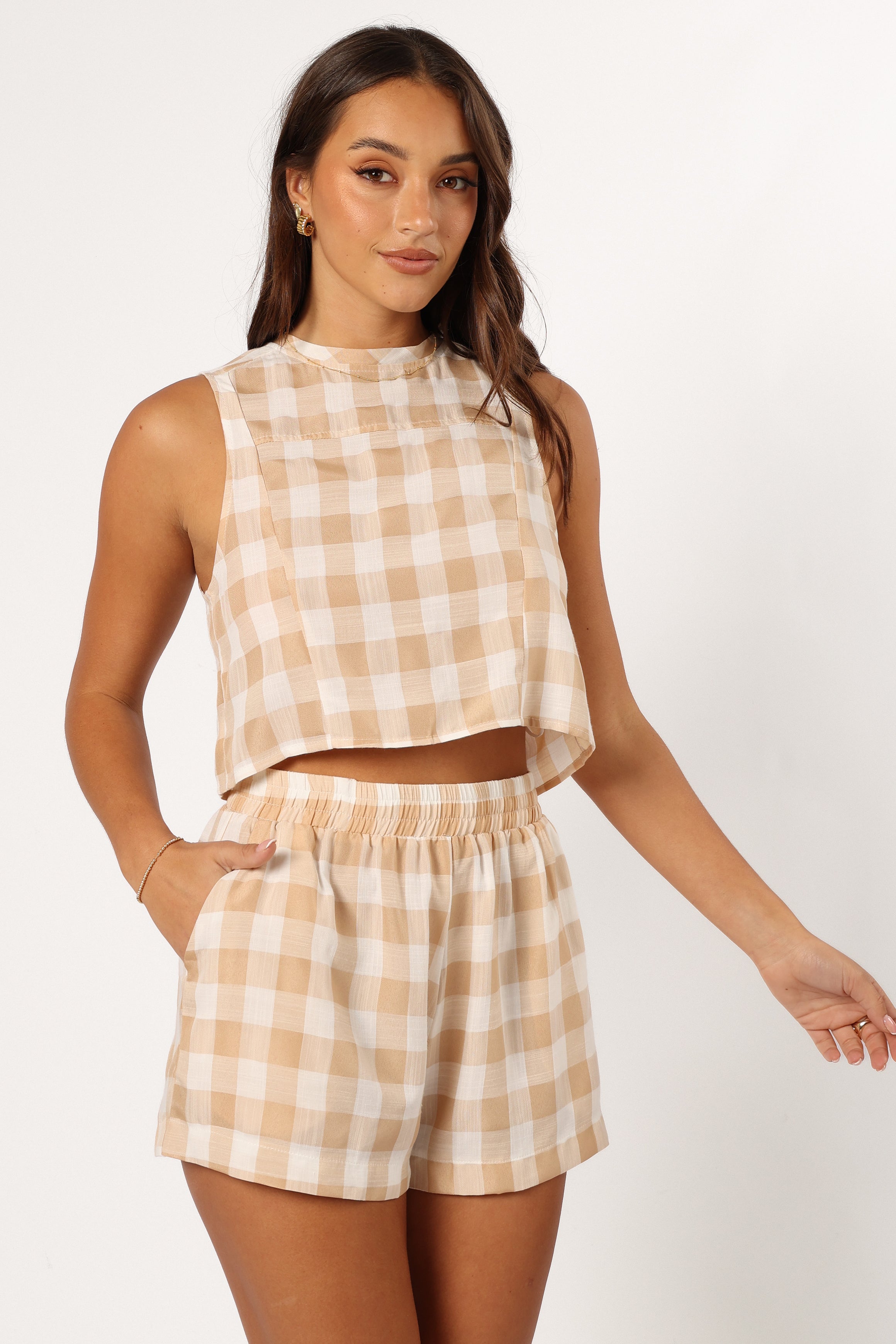 Jemmy Top Beige Check Women's Casual Shirt - Perfect for Office, Travel & Everyday Wear