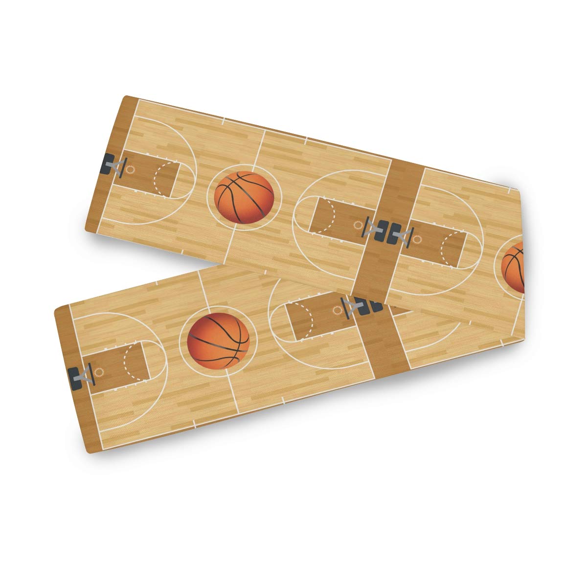 AUUXVA 13x90 Inch Sport Basketball Court Design Table Runner - Polyester Rectangular Tablecloth for Office, Kitchen, Dining, Wedding Party & Home Decor - Perfect for Game Day Decorations, Sports Themed Events and Basketball Fan Gifts