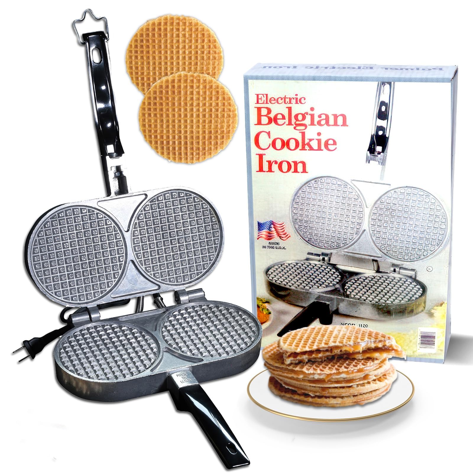 C Palmer Medium Belgian Cookie Iron Model 1120 - Authentic USA-Made Waffle Maker for Perfect Homemade Cookies | Ideal for Baking, Gifts & Holiday Treats