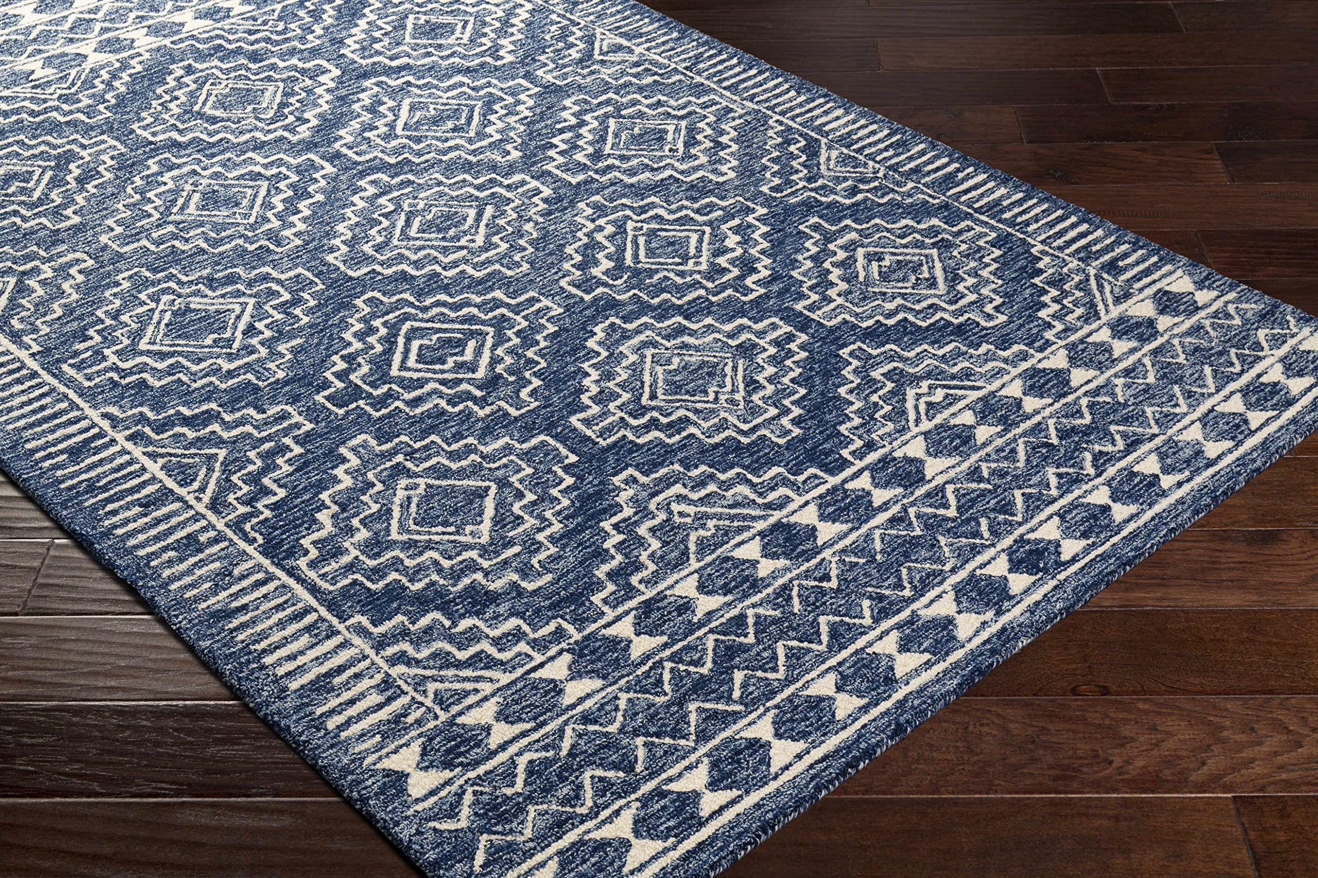 Premium Horton Wool Area Rug for Living Room & Bedroom - Traditional Beige & Blue Design - 6' x 9' - Soft & Durable - Perfect for Cozy Home Decor & High-Traffic Areas