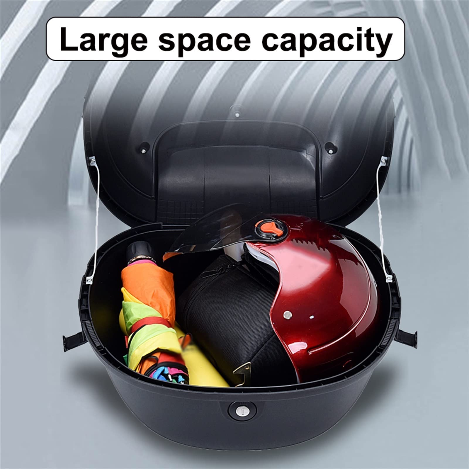 Universal Motorcycle Top Case - Lockable Storage for Helmet & Luggage - Light Gray