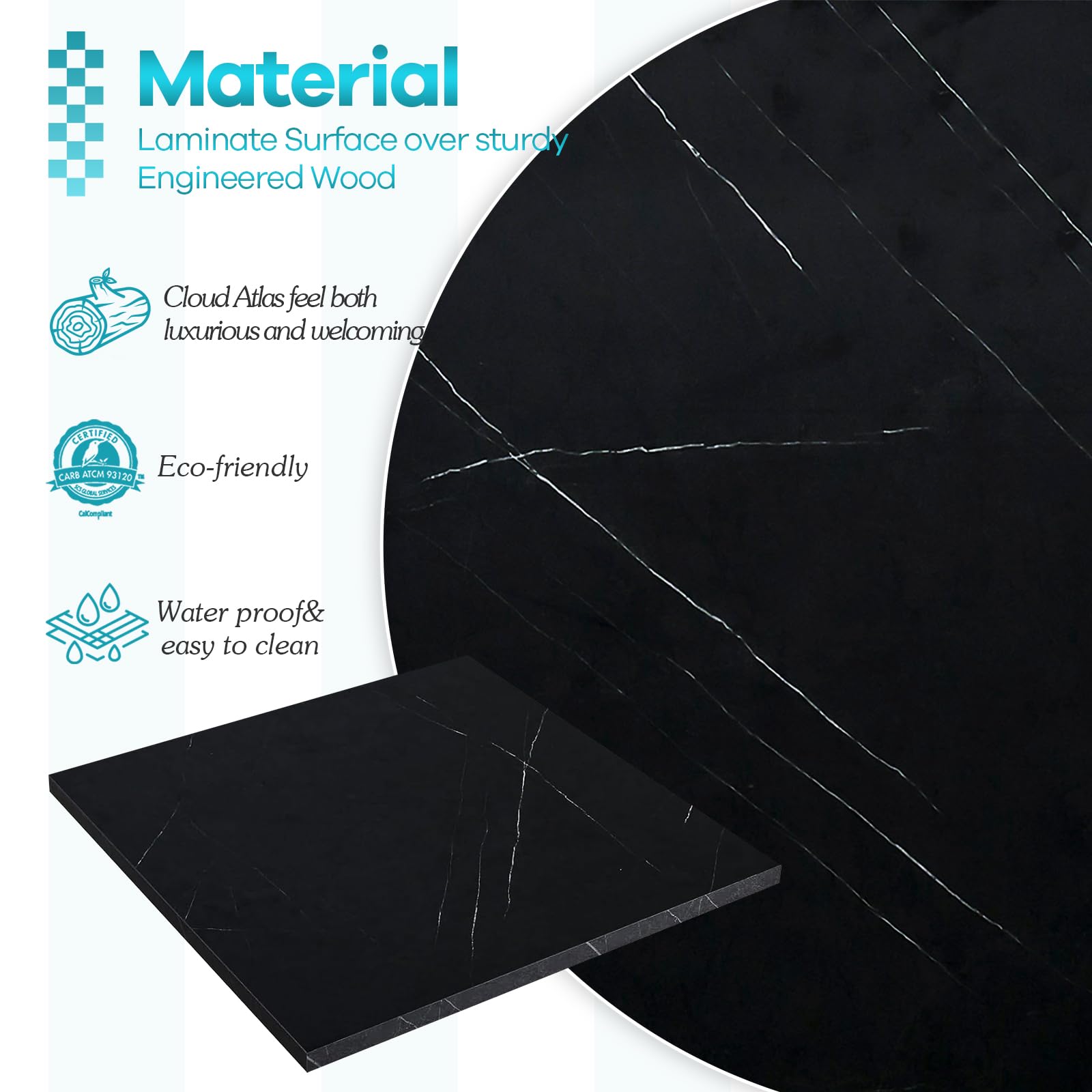 36x24 Inches Solid Wood Tabletop - 1 Inch Thick Kaboon Desktop for Sit Stand Desk, L-Shaped Workstation & Home Office - Durable Countertop for Commercial Use (Cloud Atlas/Black Marble) - Perfect for Home Offices, Gaming Setups & Workspace Solutions