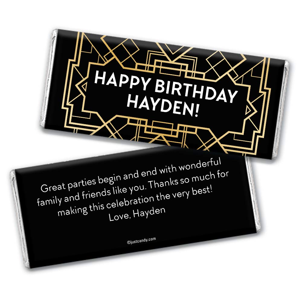 Personalized Great Gatsby Themed Birthday Chocolate Bars - 36 Pack | Elegant Party Favors, Wedding Gifts & Special Event Treats