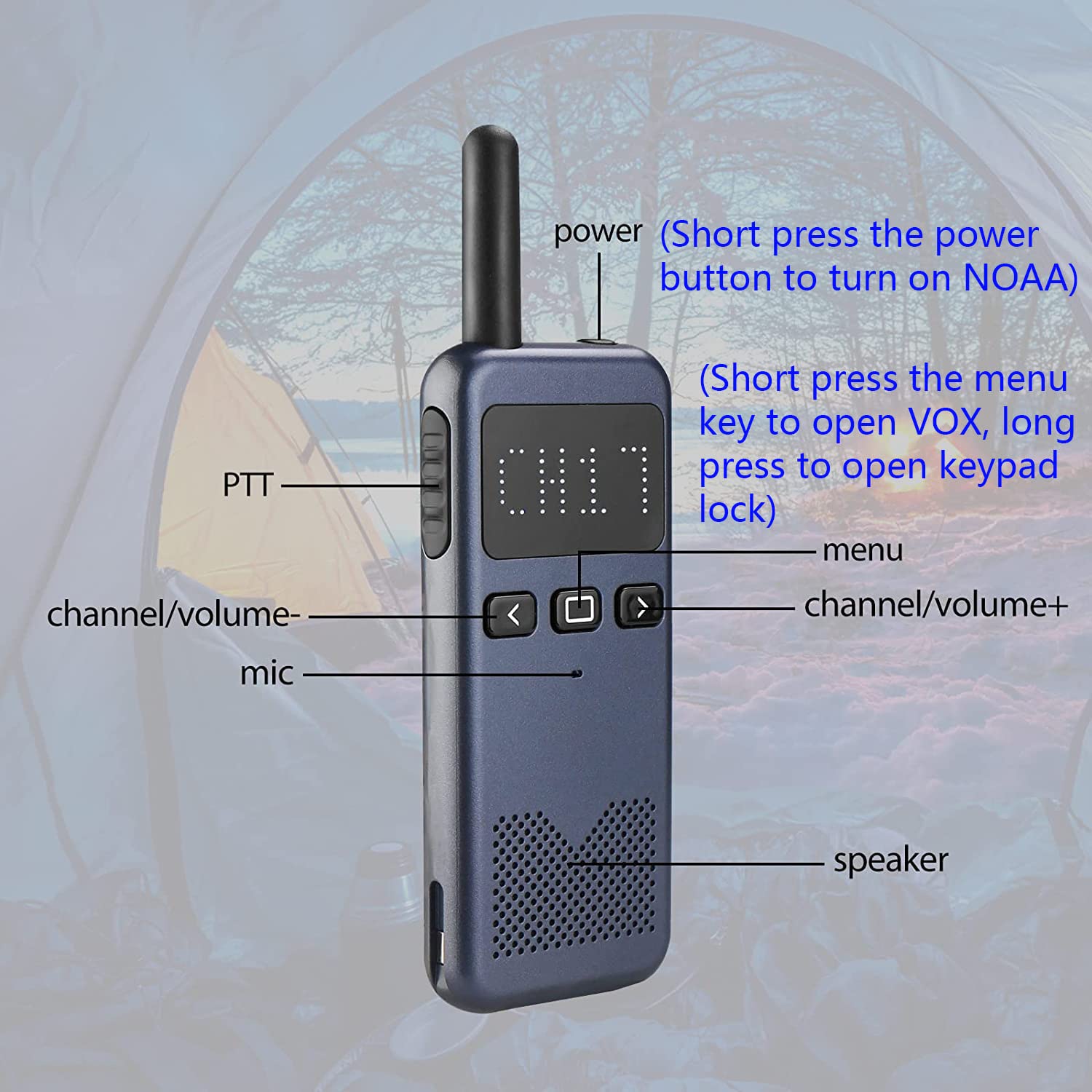 Retevis RB19P Long Range GMRS Walkie Talkies - Ultra Thin NOAA Weather Radio with USB-C Charging & 2000mAh Rechargeable Battery - Emergency Communication for Restaurants, Outdoor Adventures, Hunting & Road Trips (2 Pack, Navy Blue) - Perfect for Camping, Hiking, Construction Sites & Emergency Preparedness