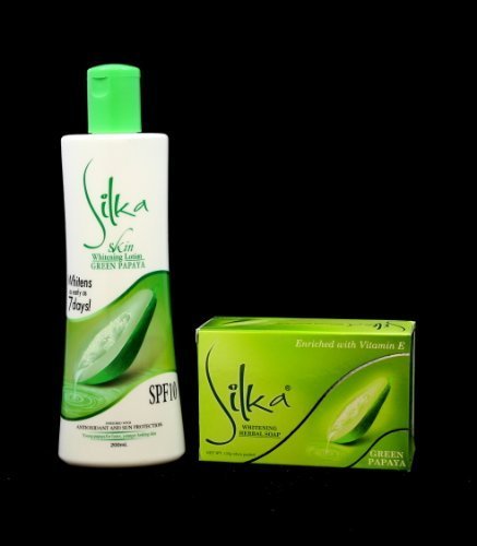 Silka Green Papaya Skin Whitening Set - Lotion & Soap for Brightening & Glowing Skin | Natural Skin Lightening Treatment for Face & Body | Perfect for Daily Skincare Routine & Hyperpigmentation Care