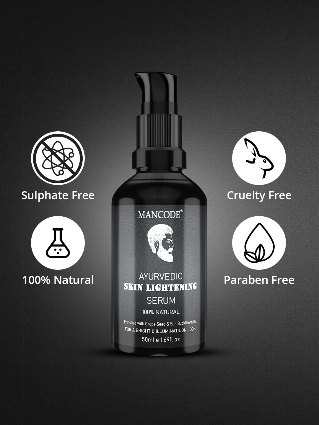 Mancode Ayurvedic Skin Lightening Serum - 50ml | Natural Skin Brightening & Detox Treatment | Herbal De-Tan Oil with Grape Seed & Lavender | Paraben-Free, 100% Organic Formula | For Radiant, Even-Toned Complexion | Perfect for Daily Skincare Routine & Post-Sun Care