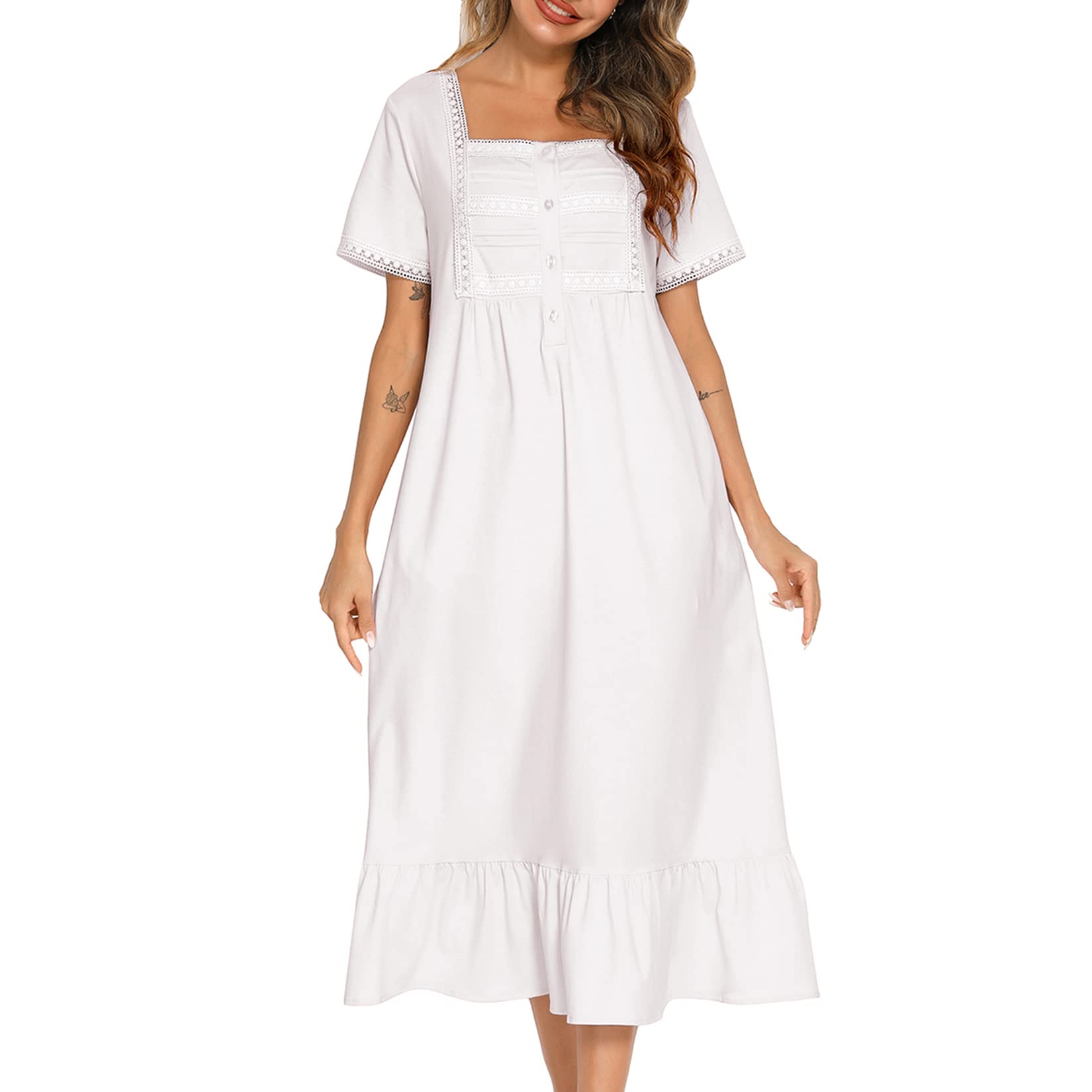 Victorian Cotton Nightgown for Women - Soft Long Sleep Dress with Short Sleeves, Elegant Princess Pajama Top - Perfect for Relaxing at Home, Romantic Getaways & Cozy Bedtime Comfort