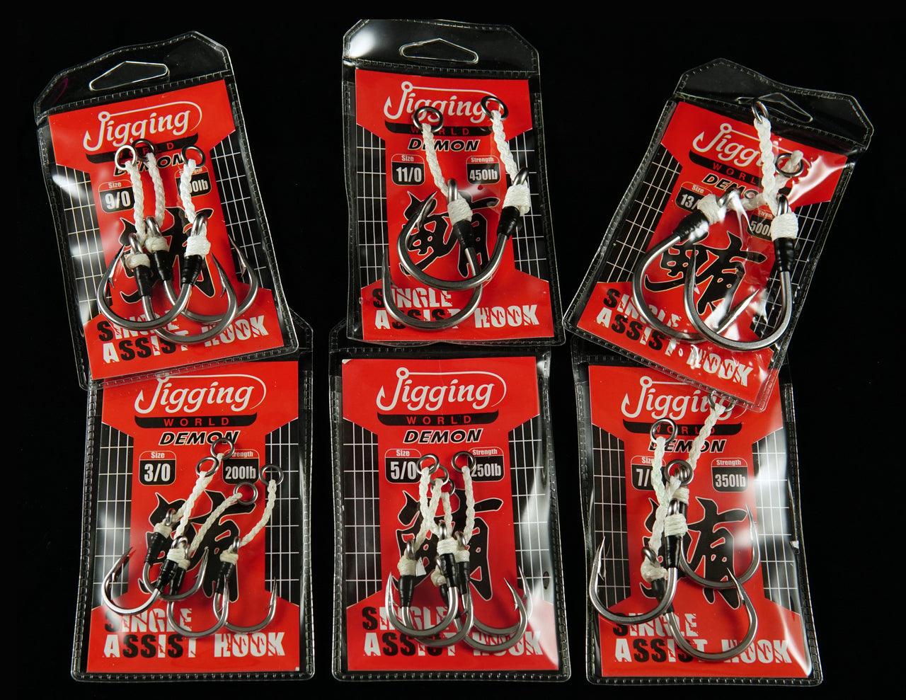 Jigging World Demon Single Assist Hooks - Premium Saltwater Fishing Hooks for Tuna, Swordfish & Big Game Fishing - Heavy Duty Stainless Steel Hooks with Sharp Point for Deep Sea & Offshore Angling