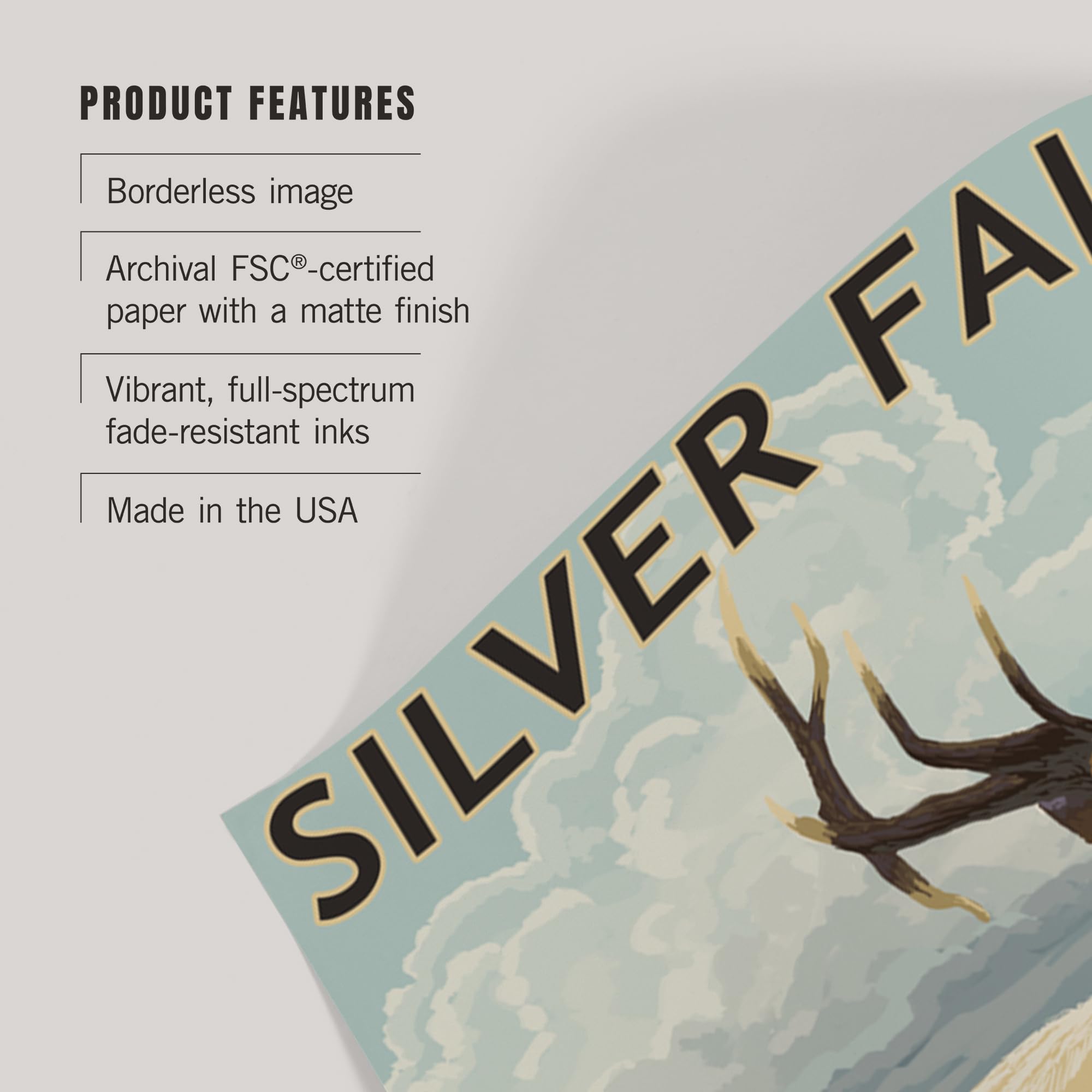 Lantern Press 16x24 Inch Giclee Art Print - Silver Falls State Park Oregon Landscape with Elk - Wall Decor for Living Room, Bedroom & Office