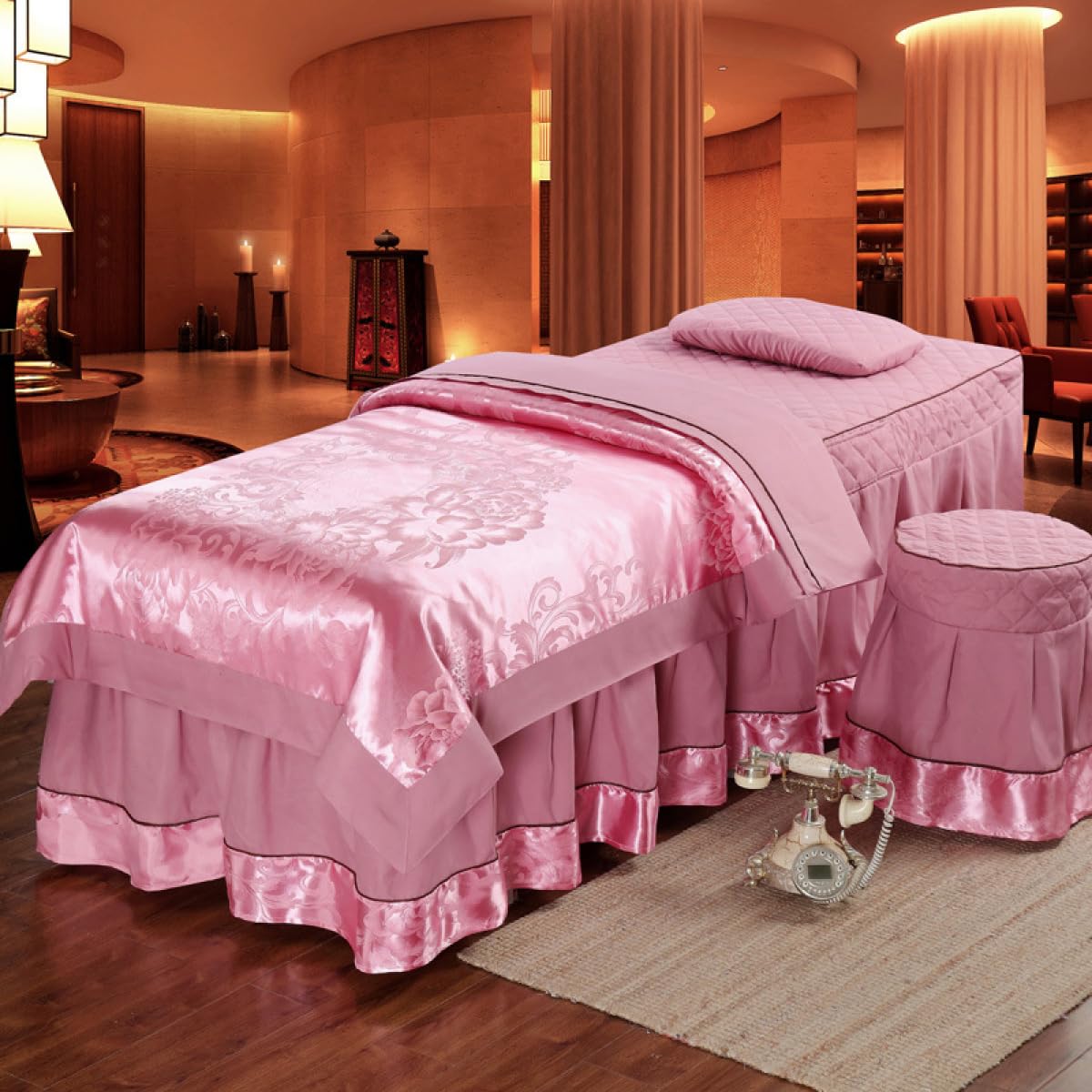 Premium 4-Piece Jacquard Massage Table Sheet Set with Hole - Thickened Spa Bed Linens & Skirt for Salon, Physiotherapy & Beauty Treatments - Perfect for Professional Massage Therapy, Facial Treatments & Relaxation Sessions