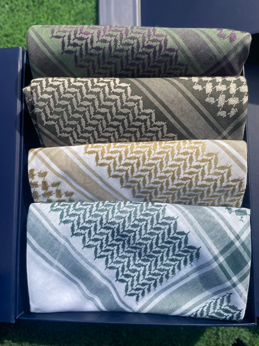 Exclusive Moss & Gold Keffiyeh 4-Piece Set - Limited Edition Scarf Collection for Men & Women - Perfect for Travel, Fashion, and Cultural Events