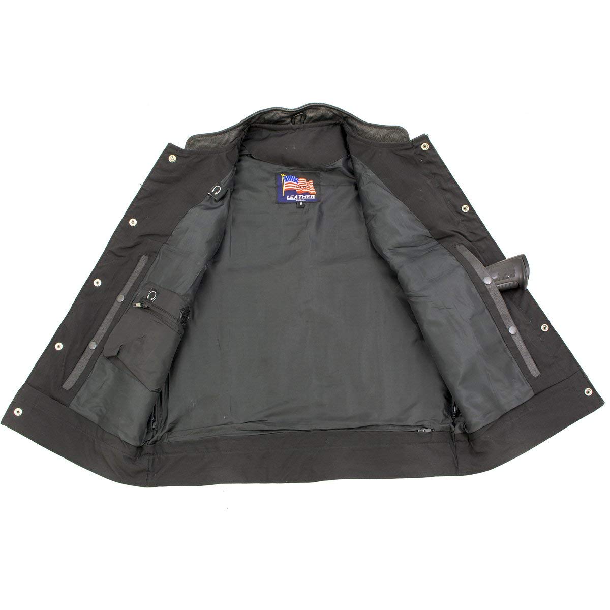 Men's Genuine Cowhide Leather Motorcycle Vest - Black Combat Style with Gun Pocket | USA Made | Perfect for Bikers, Riders & Outdoor Enthusiasts