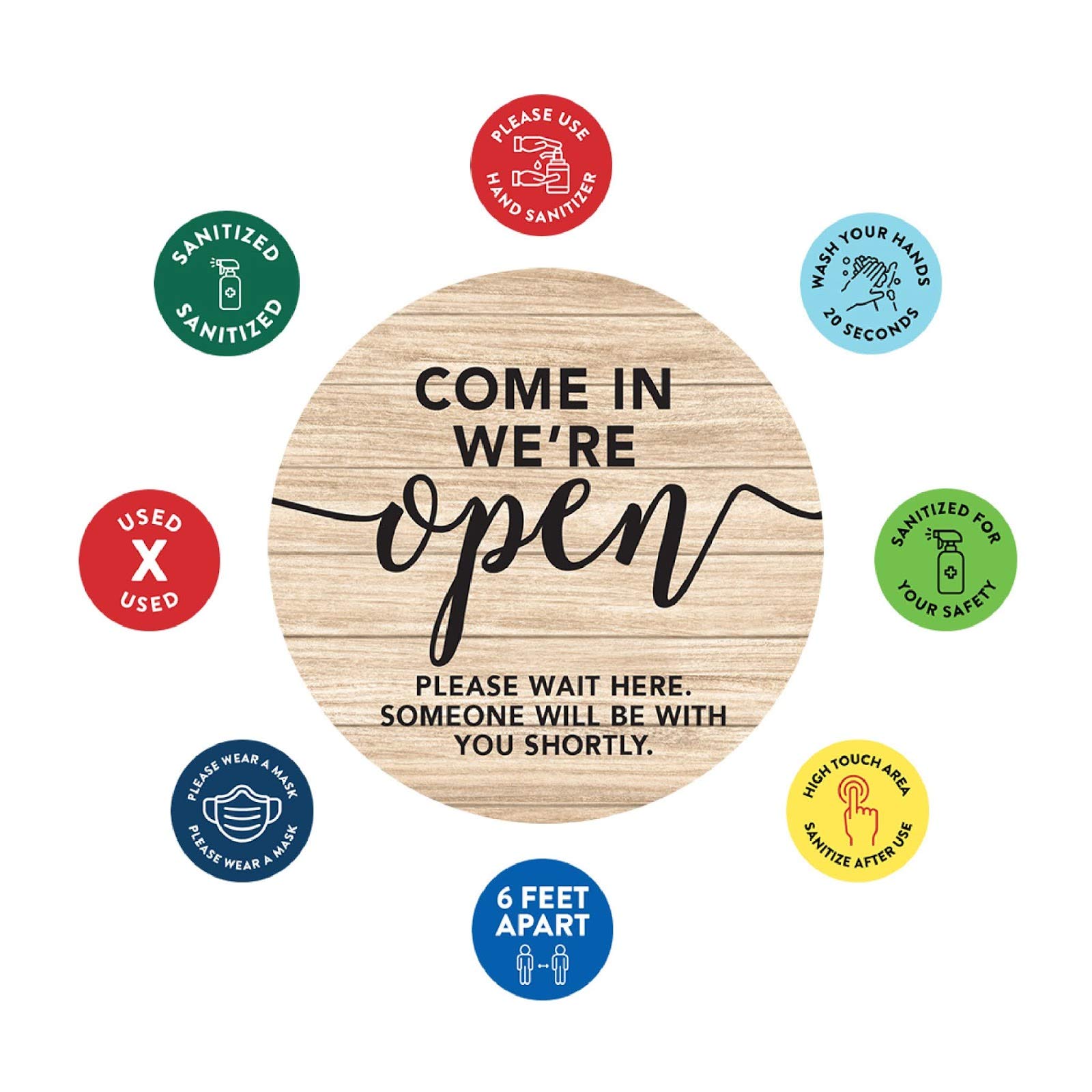 50-Pack Social Distancing Business Signs - 10 Rustic 'Come In We're Open' 8