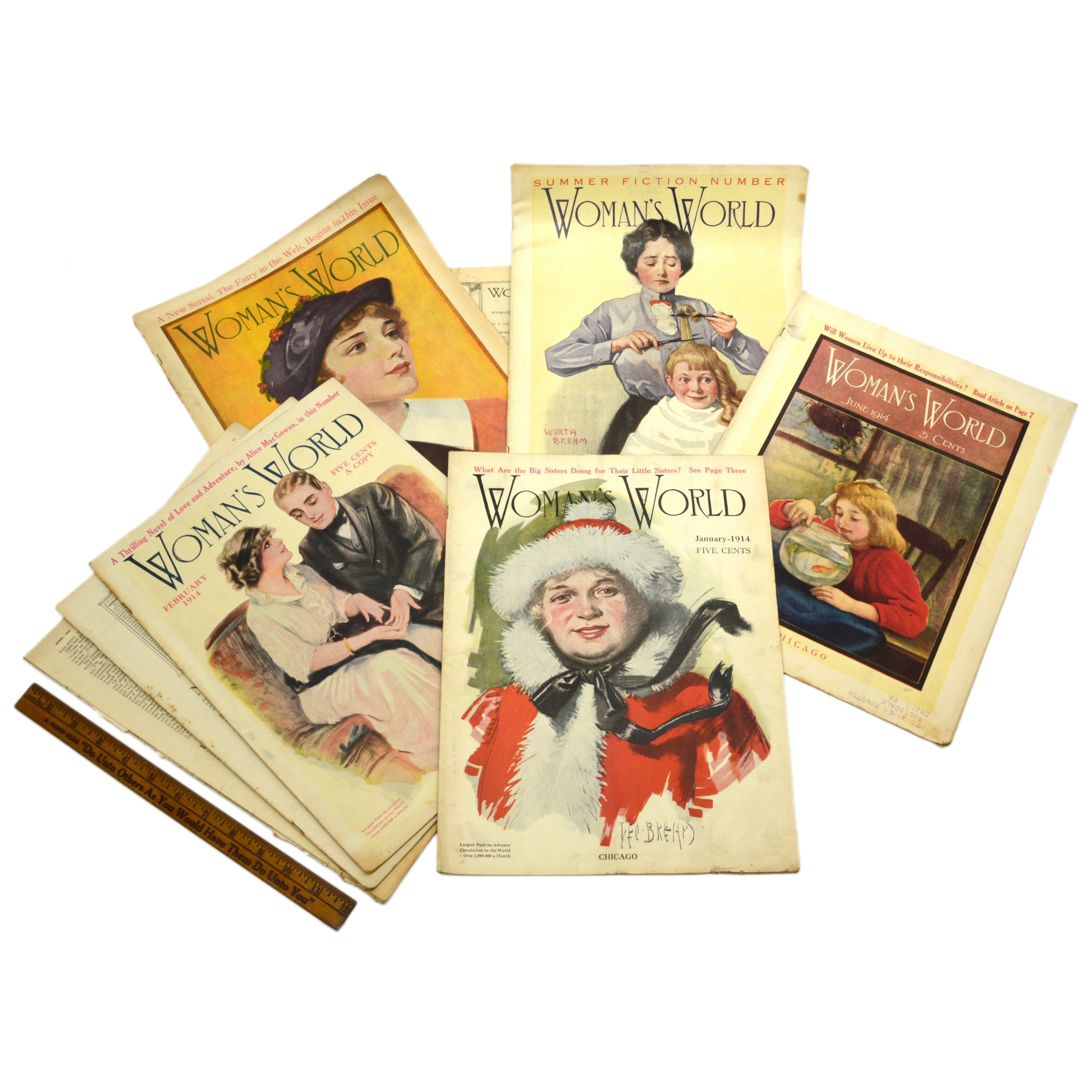 Vintage Woman's World Magazine Collection - 9 Rare Back Issues from 1914 with 6 Original Covers | Perfect for Antique Collectors, Home Decor & Historical Research