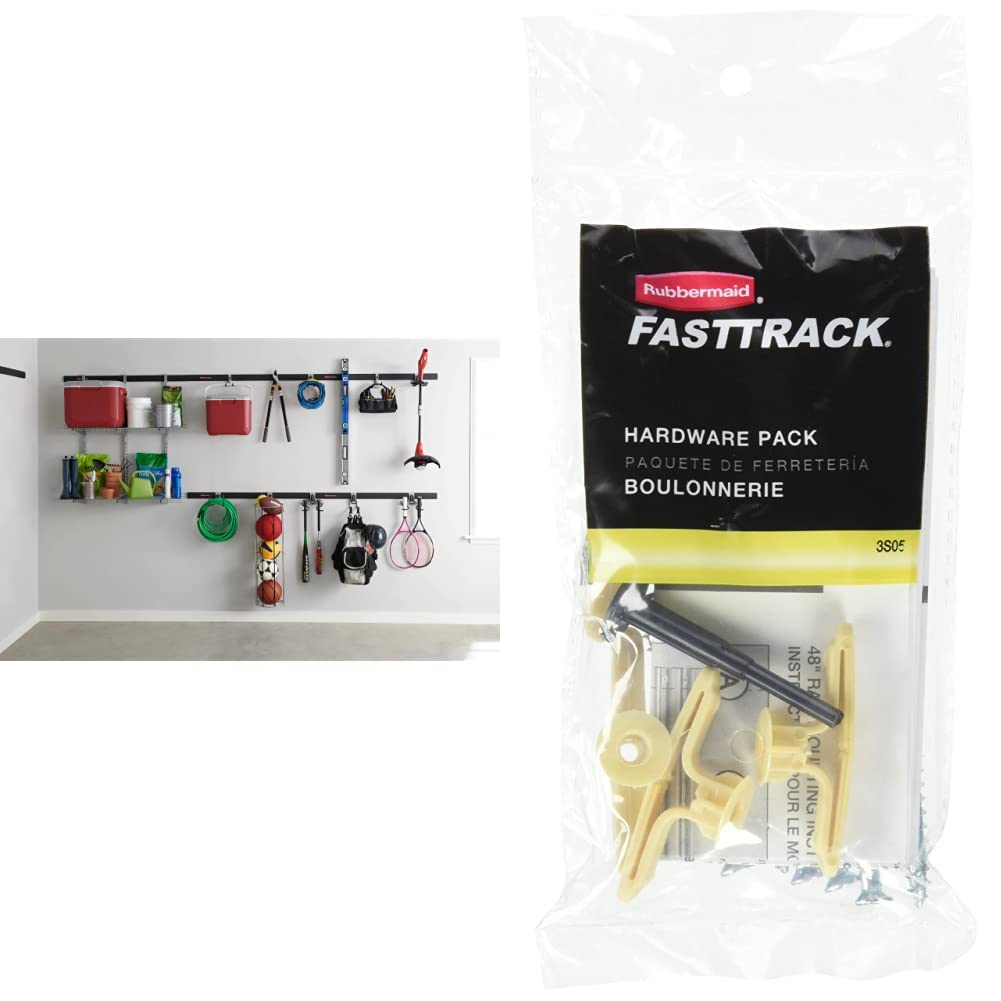 Rubbermaid 20-Piece FastTrack Garage Wall-Mounted Storage Kit with Hardware Pack - Heavy Duty Closet & Garage Organization System for Tools, Sports Gear & Household Items Storage