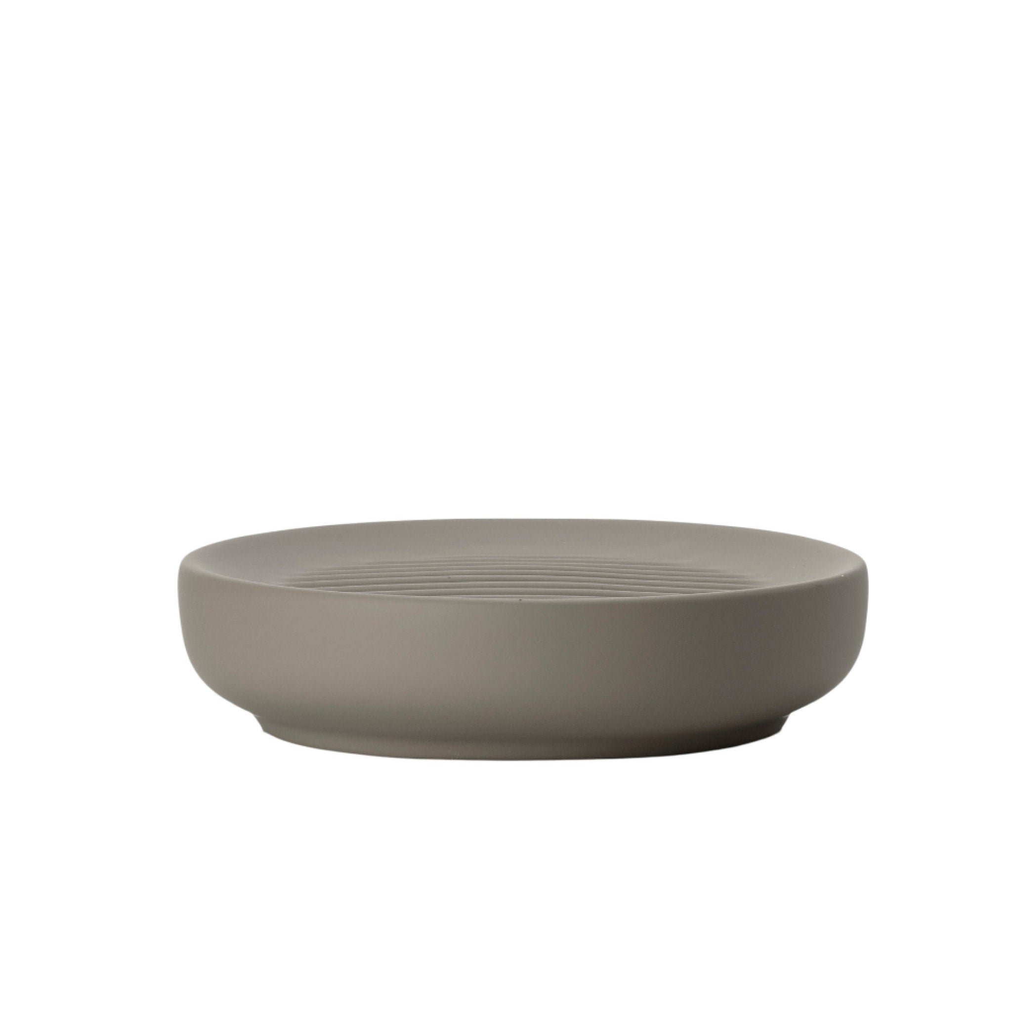 ZONE DENMARK Ume Soap Dish in Taupe - Modern Ceramic Bathroom Organizer for Sink Countertop, Shower, and Spa Decor