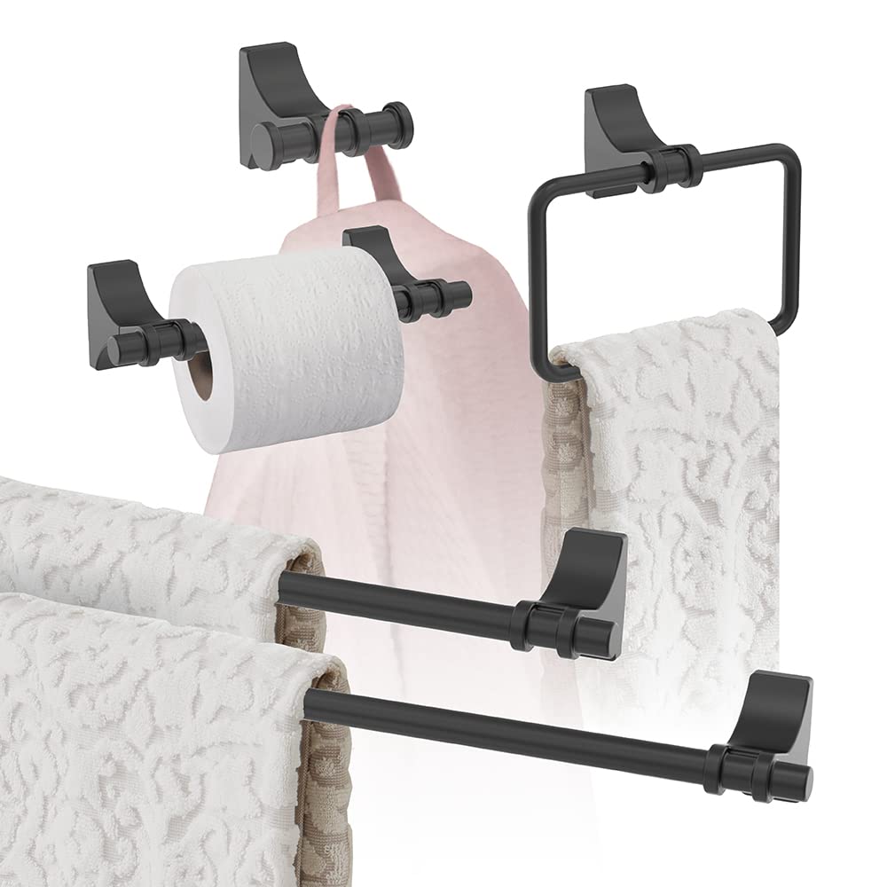 Amerock Davenport 5-Piece Matte Black Bathroom Accessories Set - Modern Vanity Organizer for Sink Countertop, Shower & Toilet Area