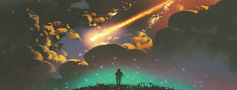 Boy Looking Meteor in Colorful Sky