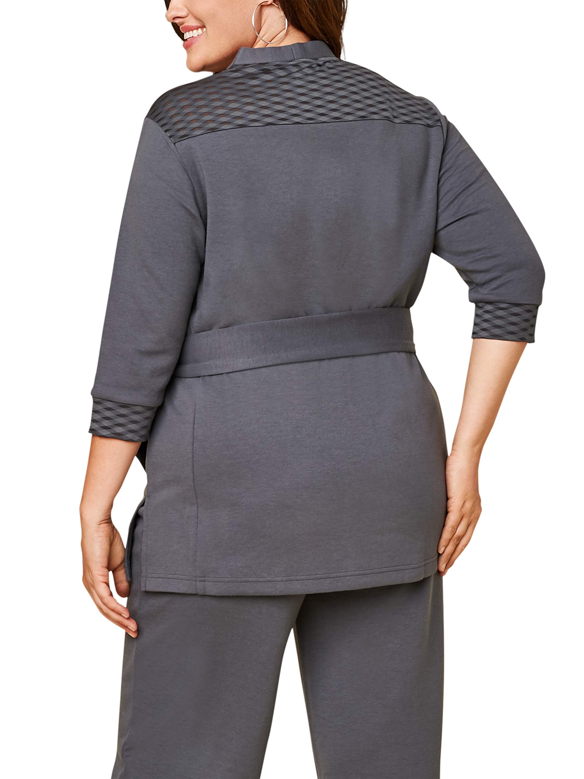 Fruit of the Loom Women's Plus Size ¾ Sleeve Stretch Tie Front Jacket - Comfortable & Stylish for Work, Office & Casual Outfits
