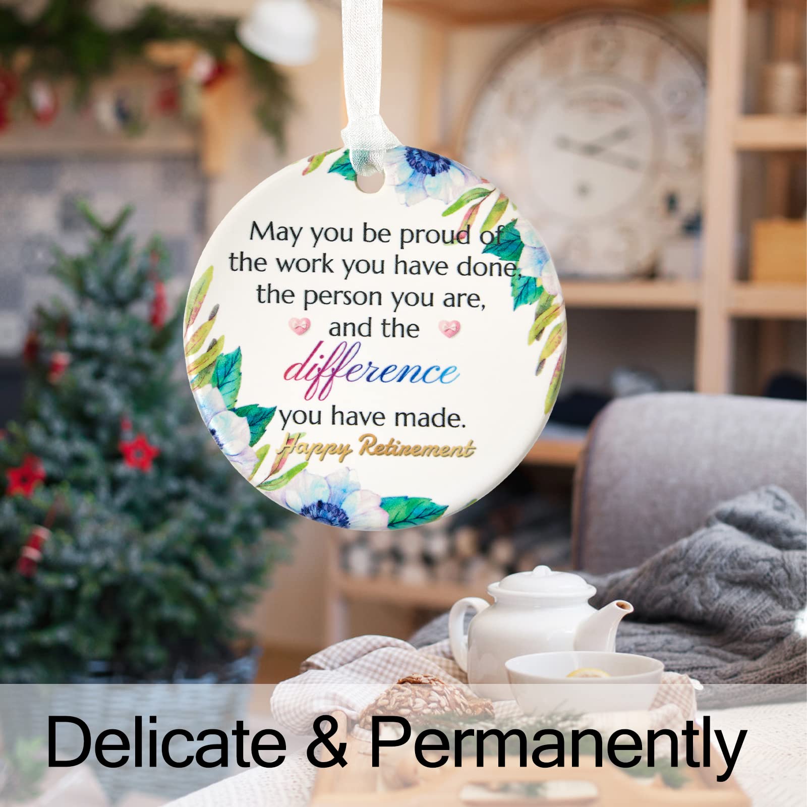 2025 Retirement Gifts for Women - Ceramic Happy Retirement Ornament (2.9