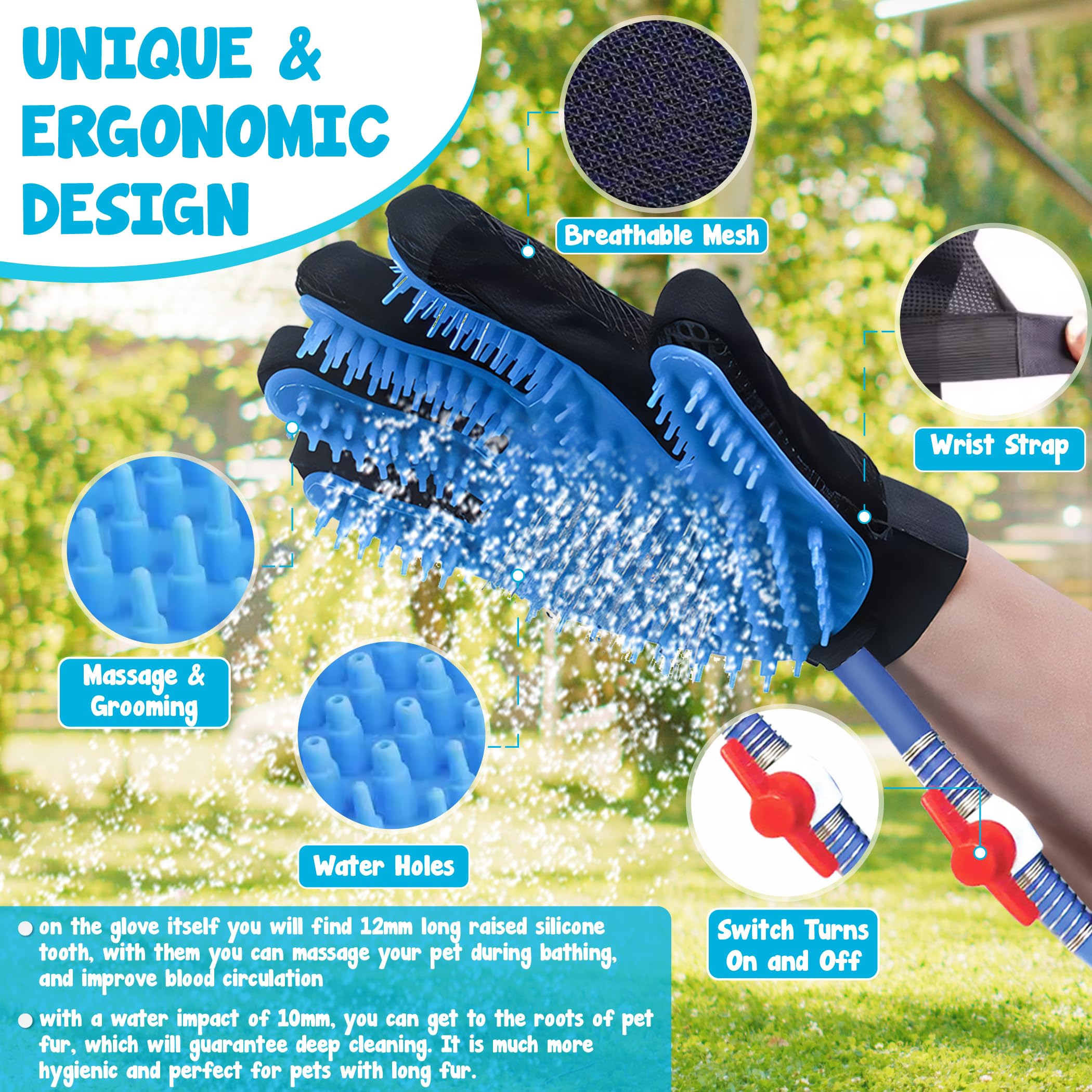 Dog Bath Brush Sprayer Glove and Scrubber Tool | Pet Grooming Supplies for Long & Short Hair Dogs | Waterproof Bathing Gloves for Dogs | Perfect Easter Gift for Dog Owners & Lovers | Use During Bath Time for Gentle Cleaning & Massage