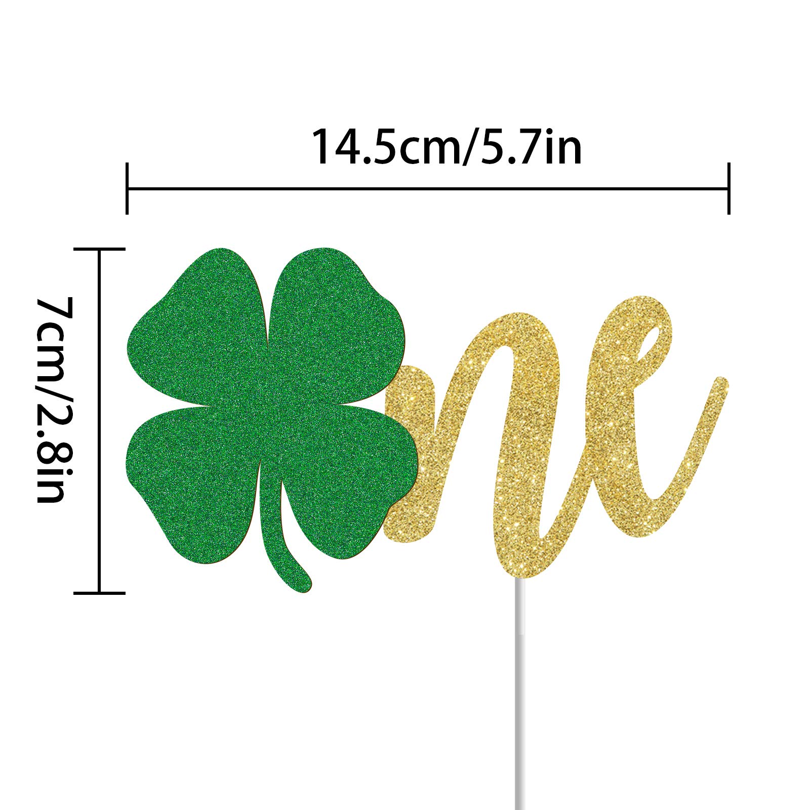Shamrock One Cake Topper - 1st Birthday Cake Decorations for St. Patrick's Day - Gold & Green Glitter Clover Party Decor - Perfect for Smash Cake Photos & Baby's First Birthday Celebrations